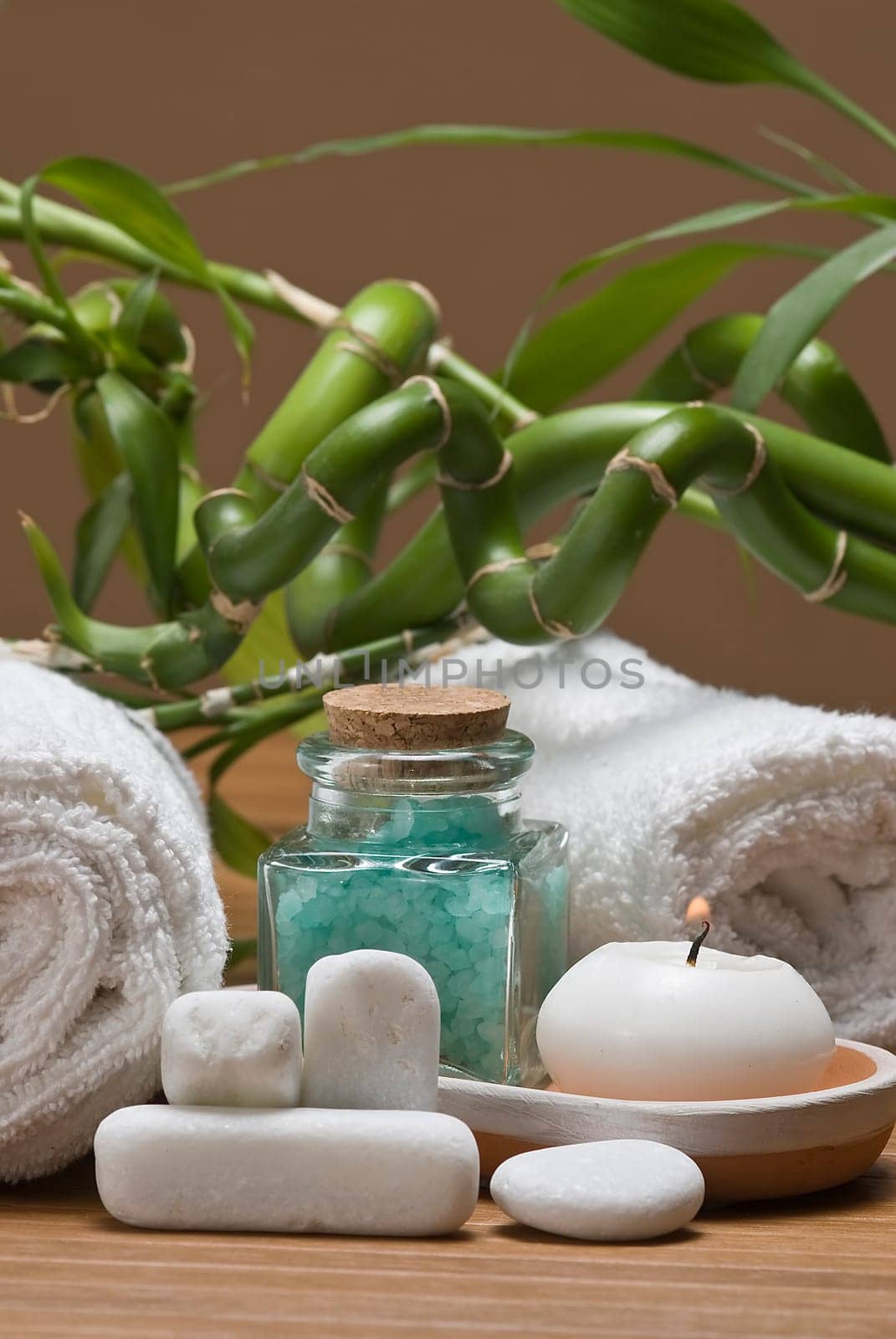 Still life about SPA with hygiene and decorative items.