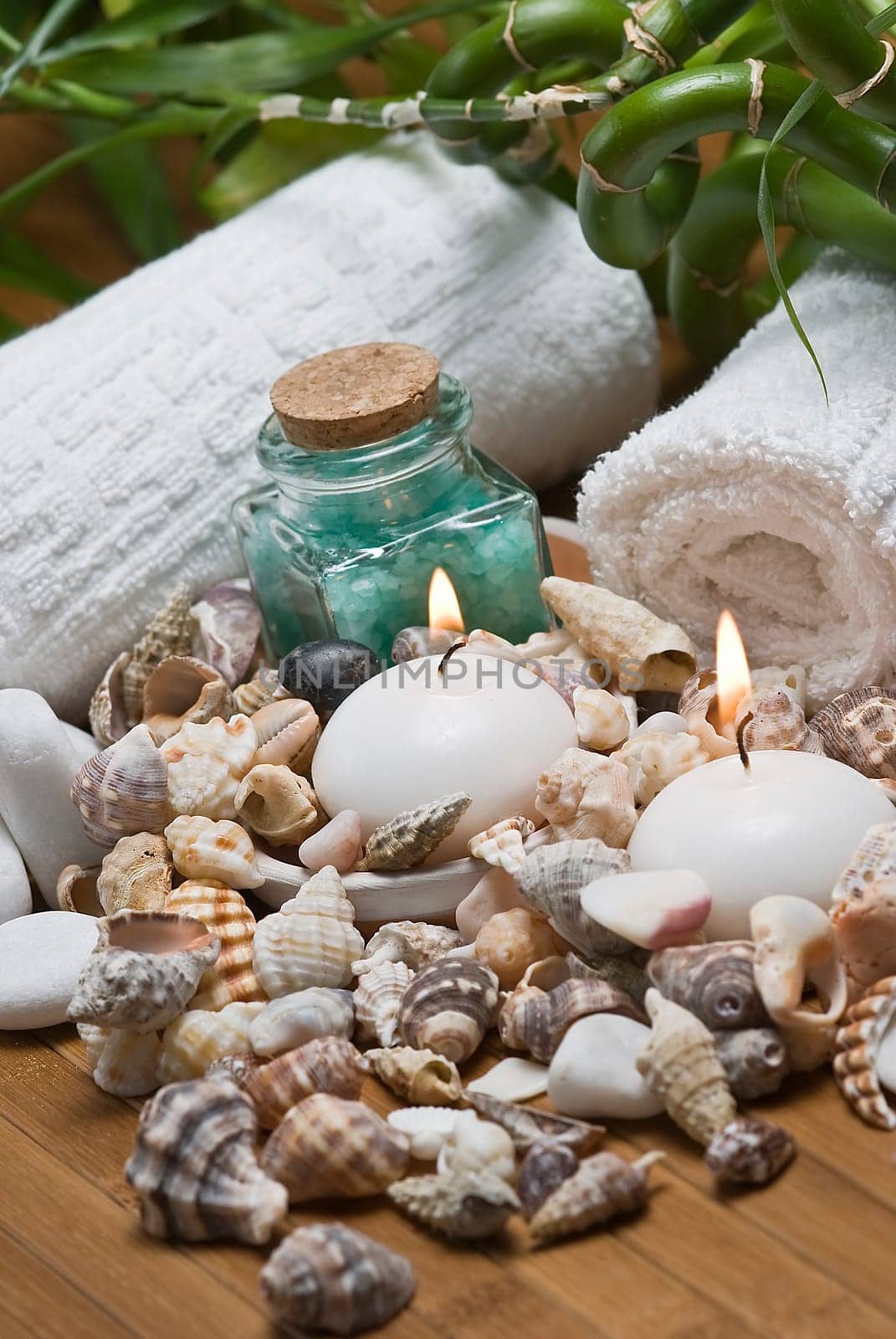 Still life about SPA with hygiene and decorative items.