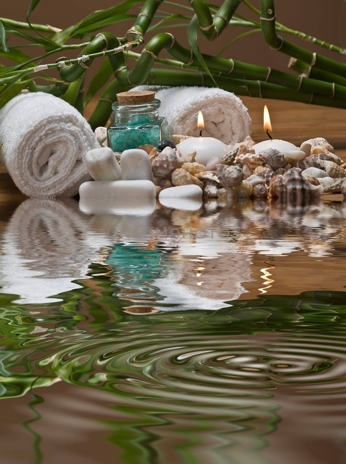 Still life about SPA with hygiene and decorative items.