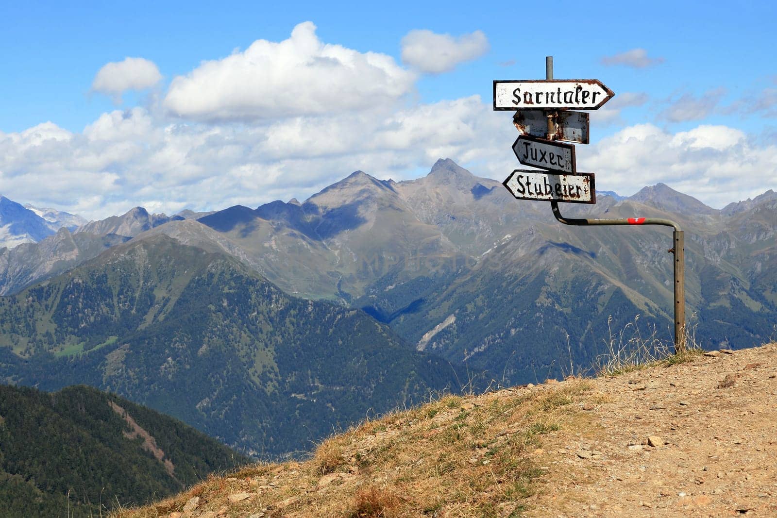 Alps - Old signs on the South Tyrolean Penserjoch