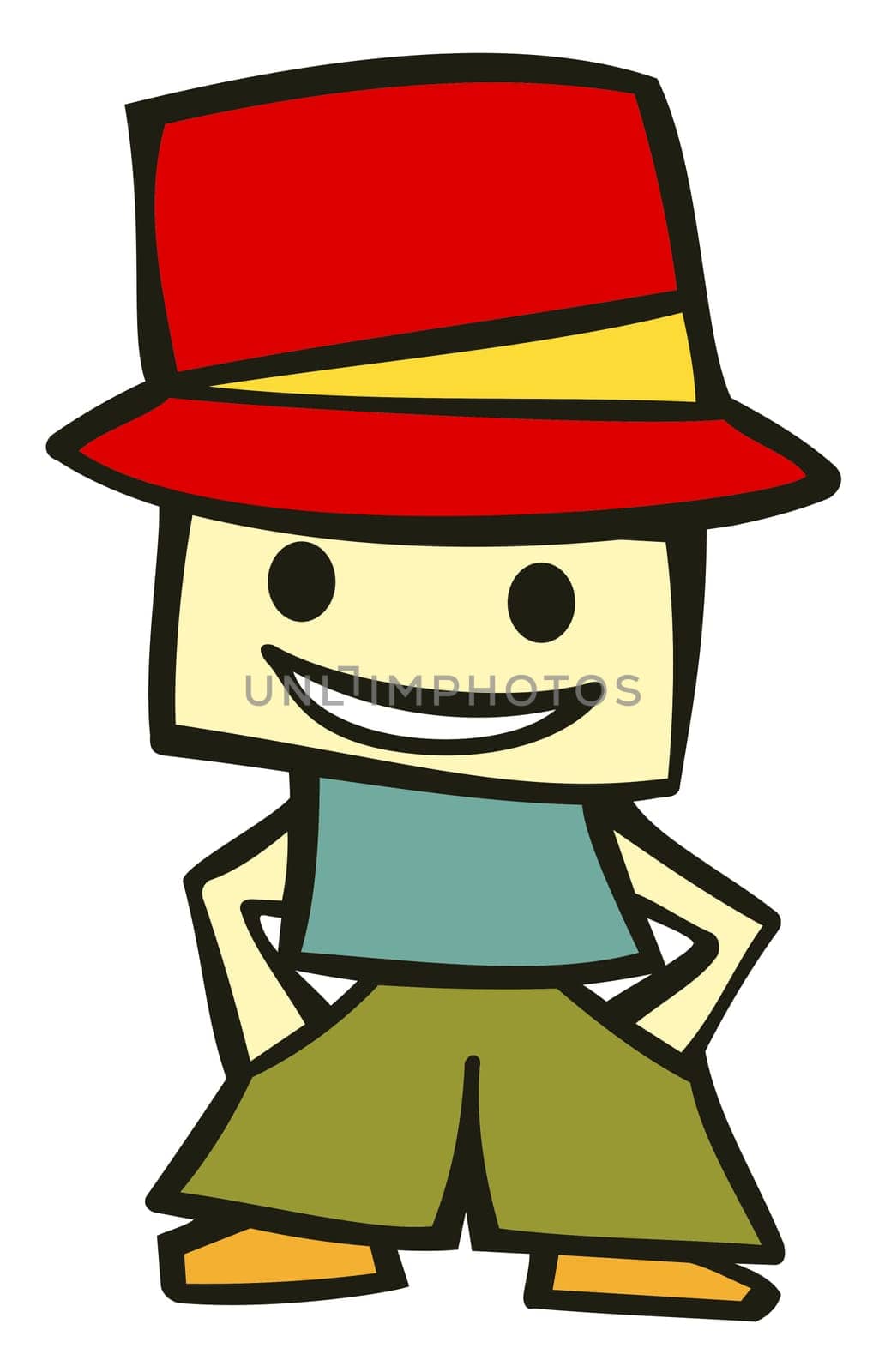 Friendly boy with his hands in his pockets and a funny red hat. Suitable for comics or cartoon character. Vector available