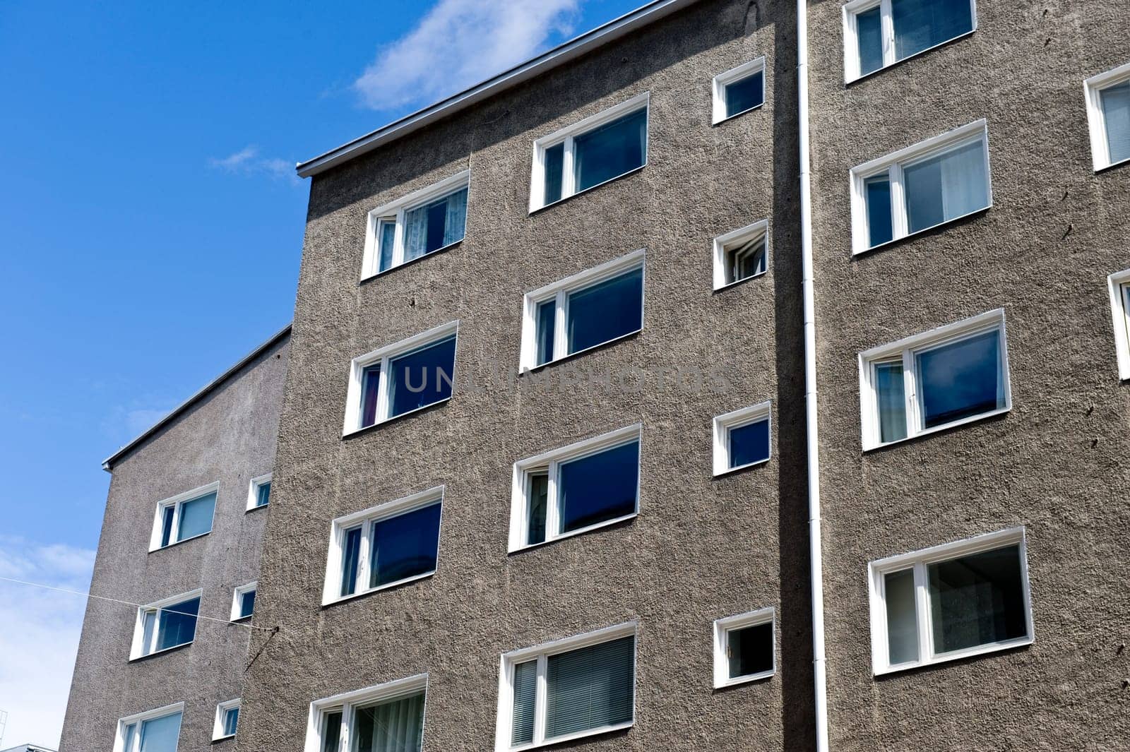 The front of city apartment house in Helsinki, Finland