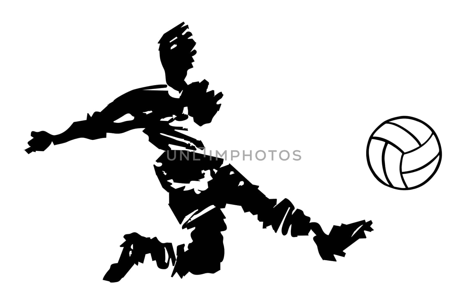 shooting soccer player hand drawn silhouette over white.