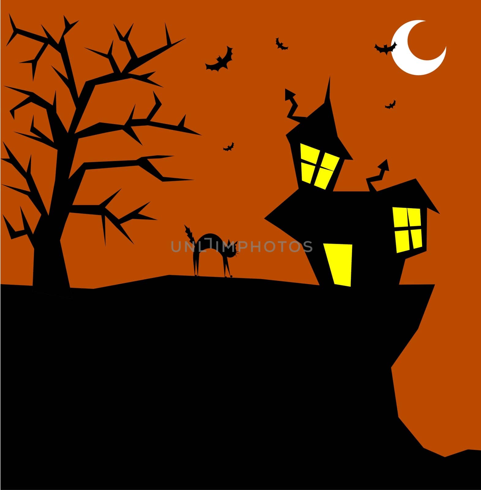 Halloween cat bristling on a scary background. Vector available