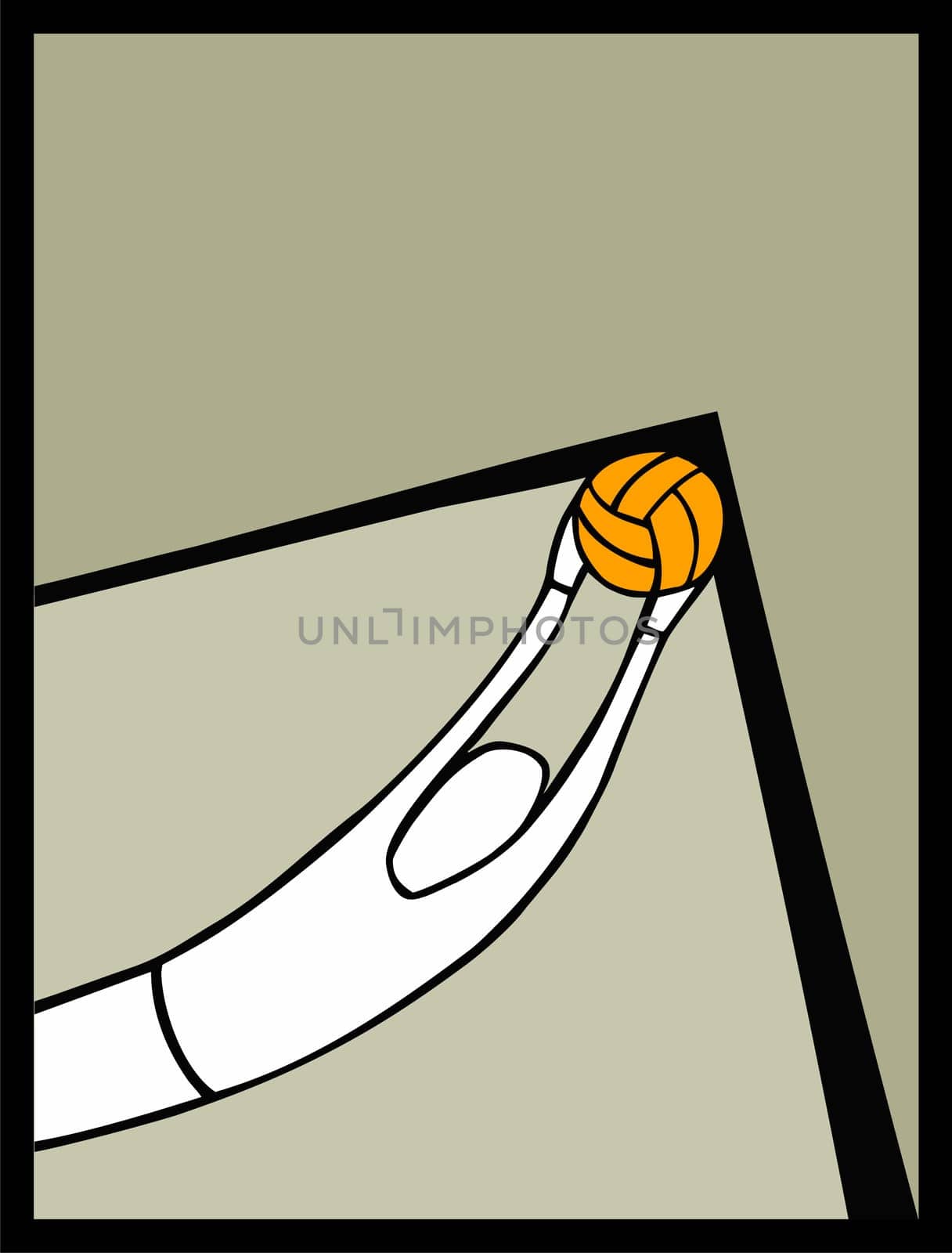 Soccer goalkeeper catching a ball shot in the angle of arc. Light brown background.
