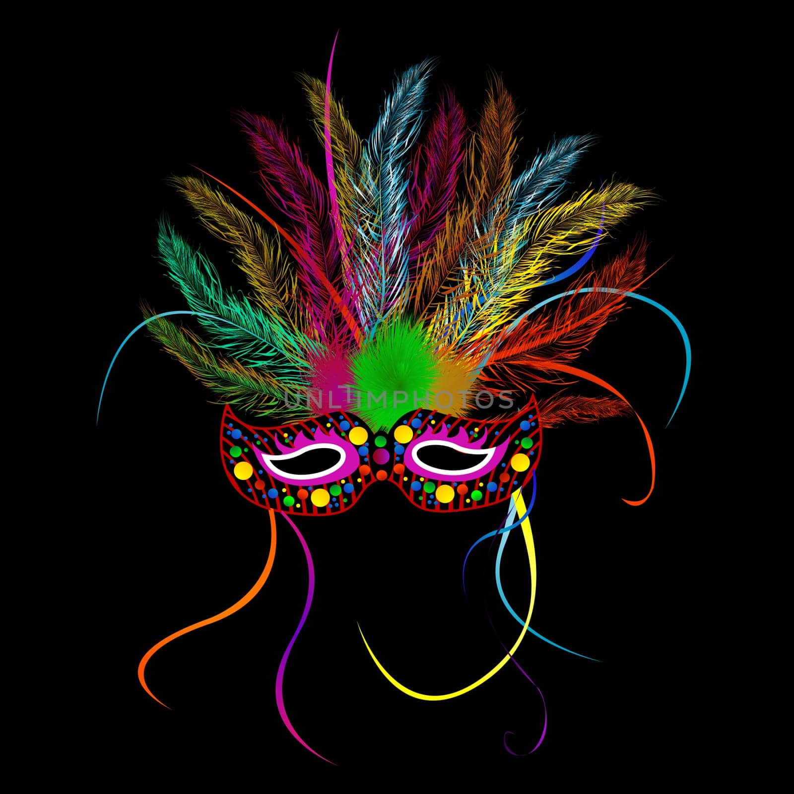 Mardi grass party mask over black background