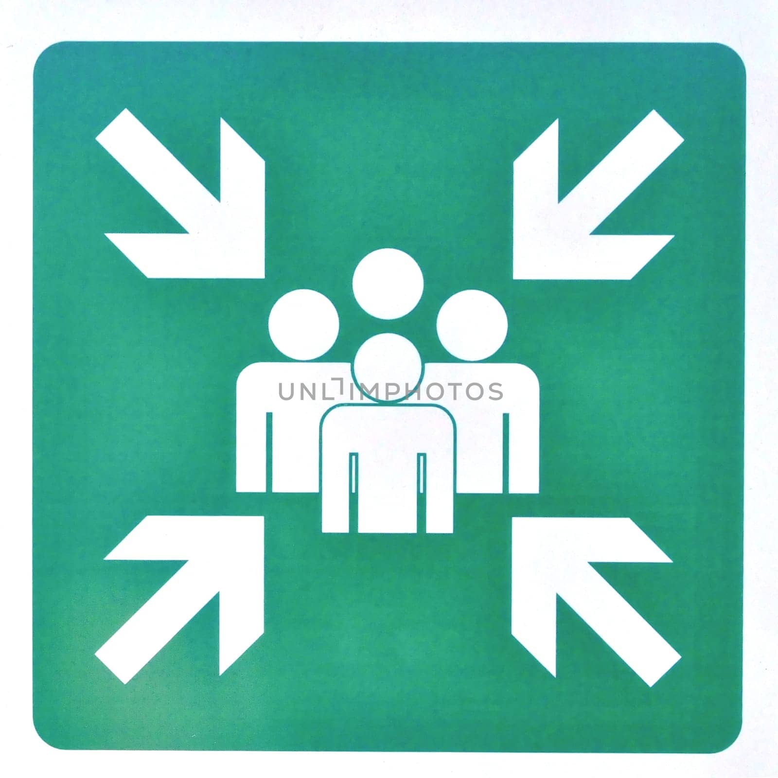 Assembly point sign in case of fire - isolated over white background
