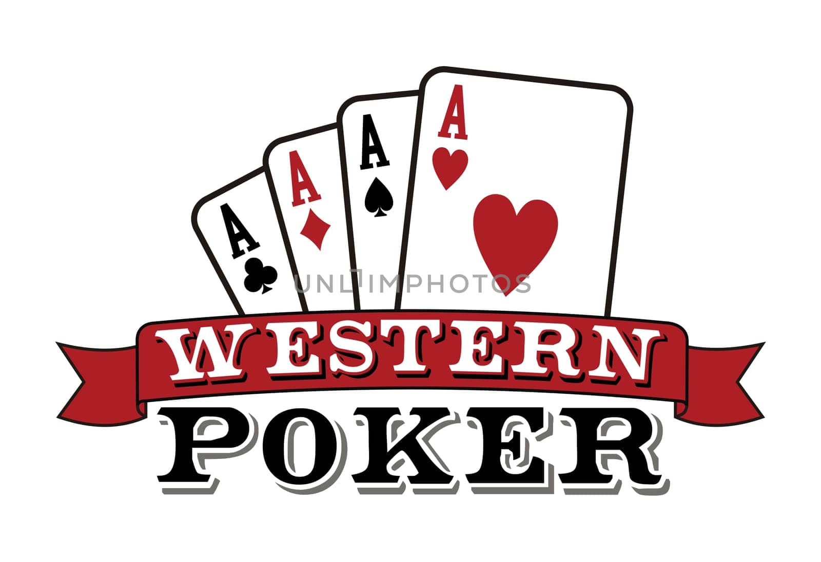 Four aces. Casino Poker Cards with red ribbon on white background. Vector available