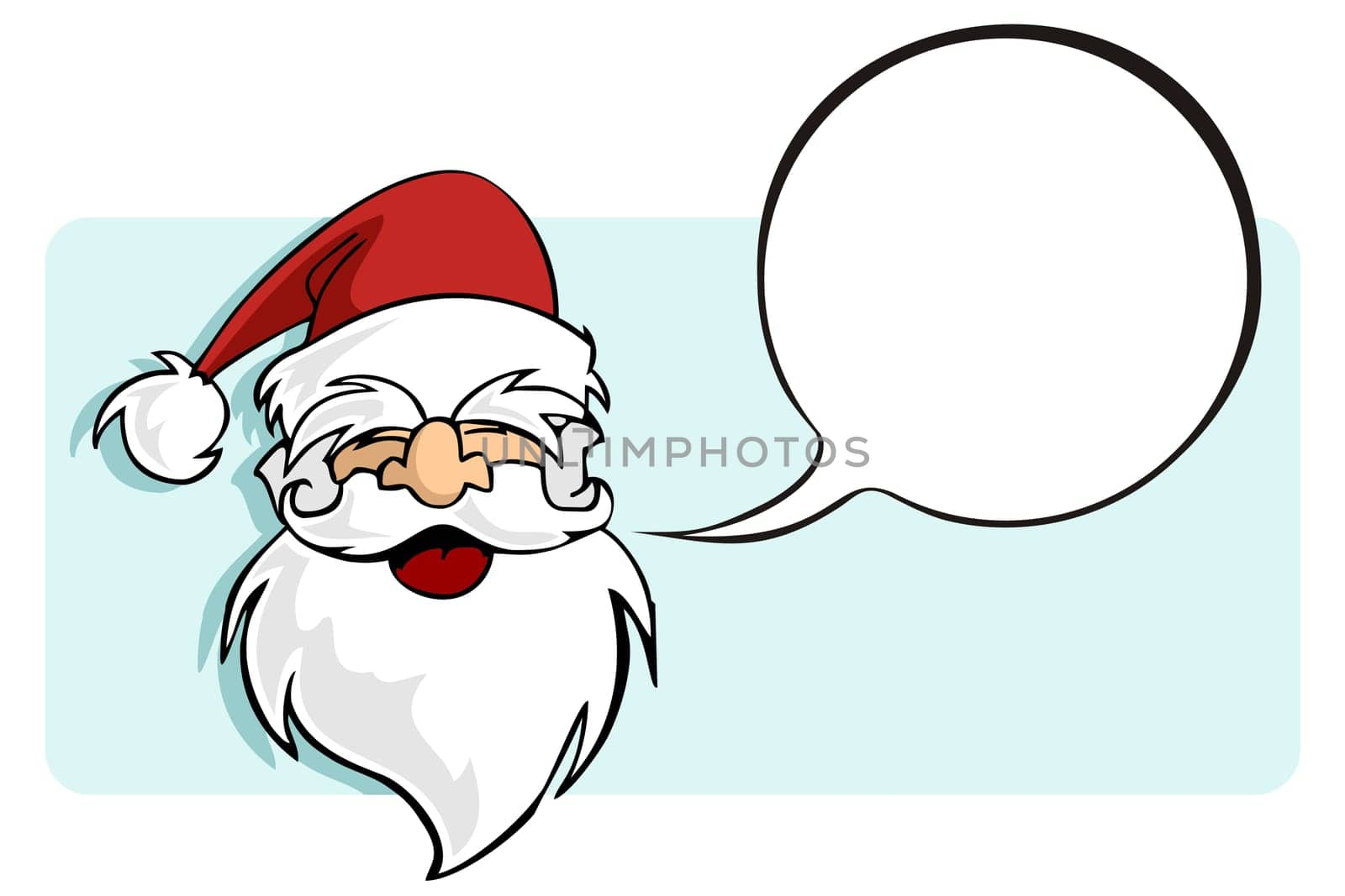 Happy face of Santa with a blank comic balloon. Usable for Christmas greeting card. Vector illustration