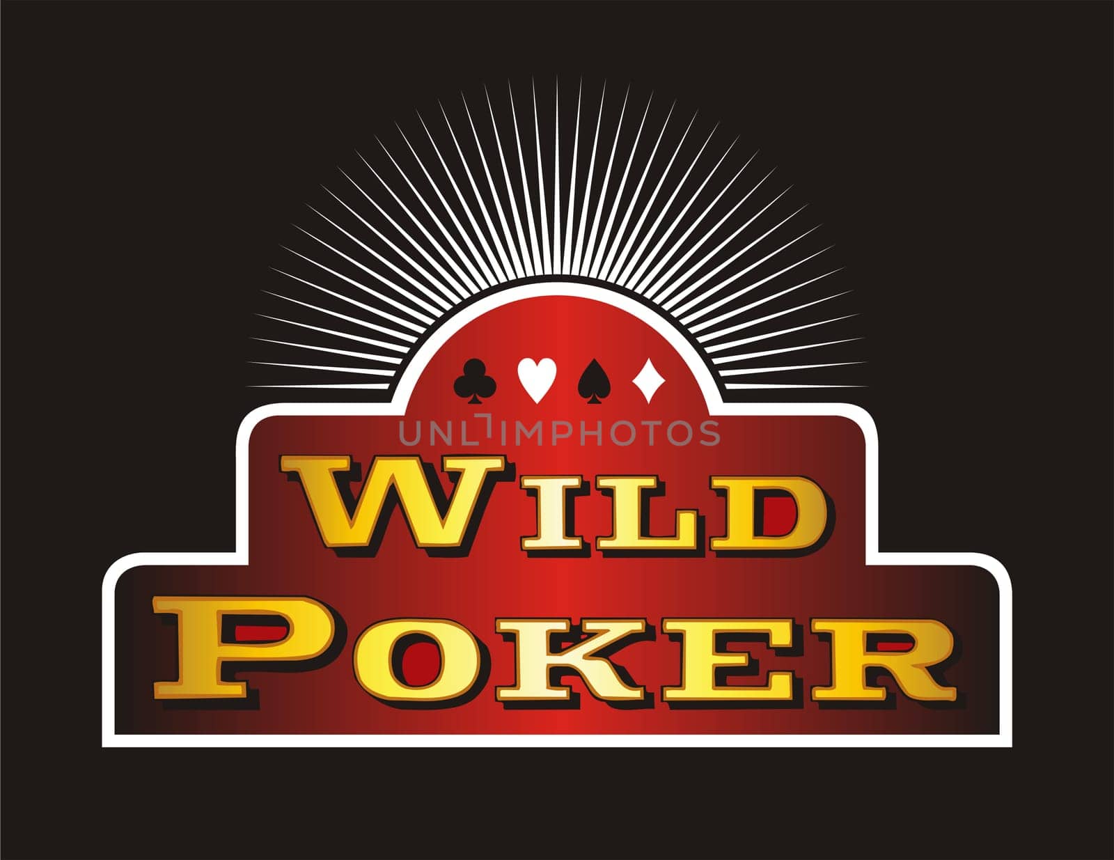 Casino Poker icons on red banner. Black background. Vector illustration