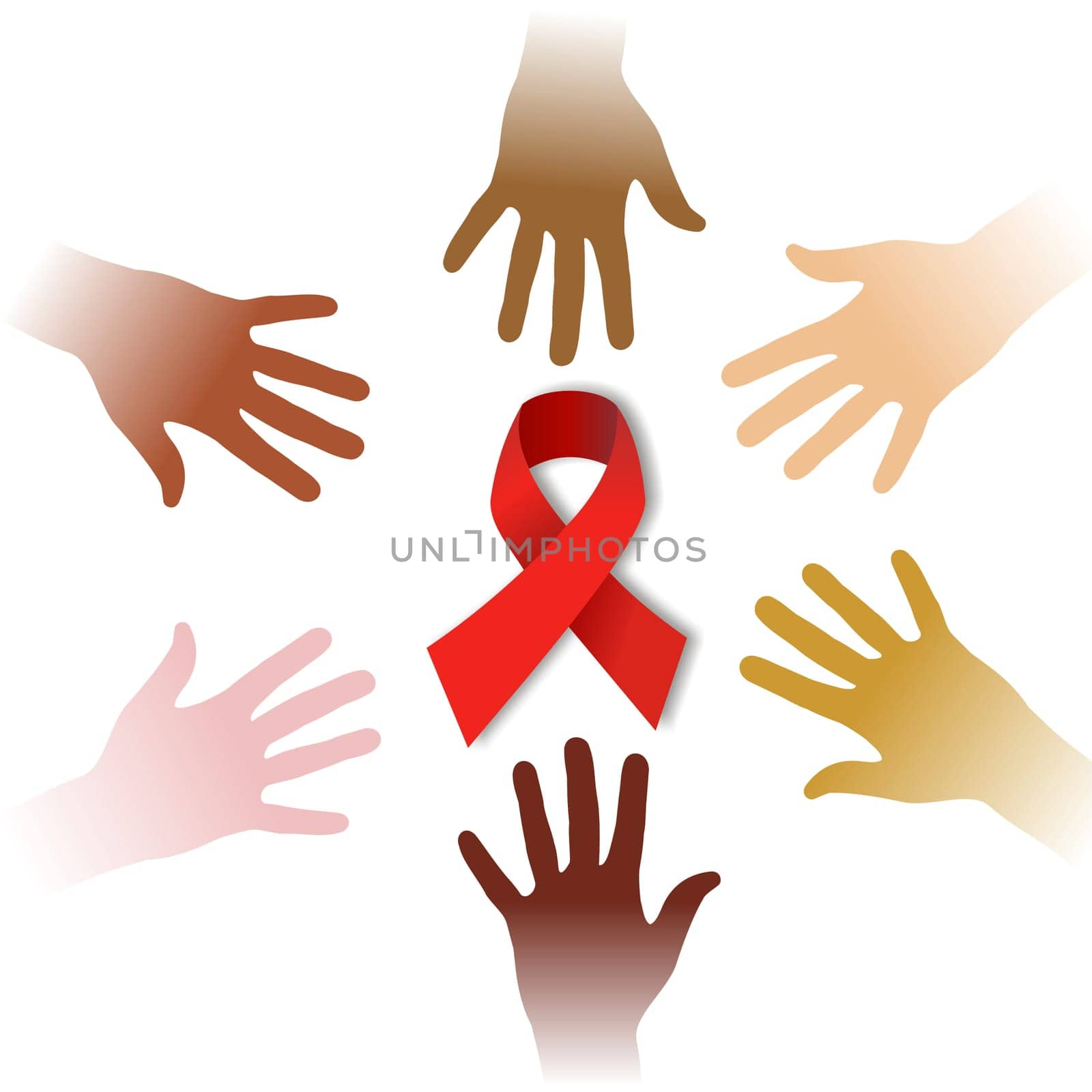 Diversity hands illustration around AIDS symbol