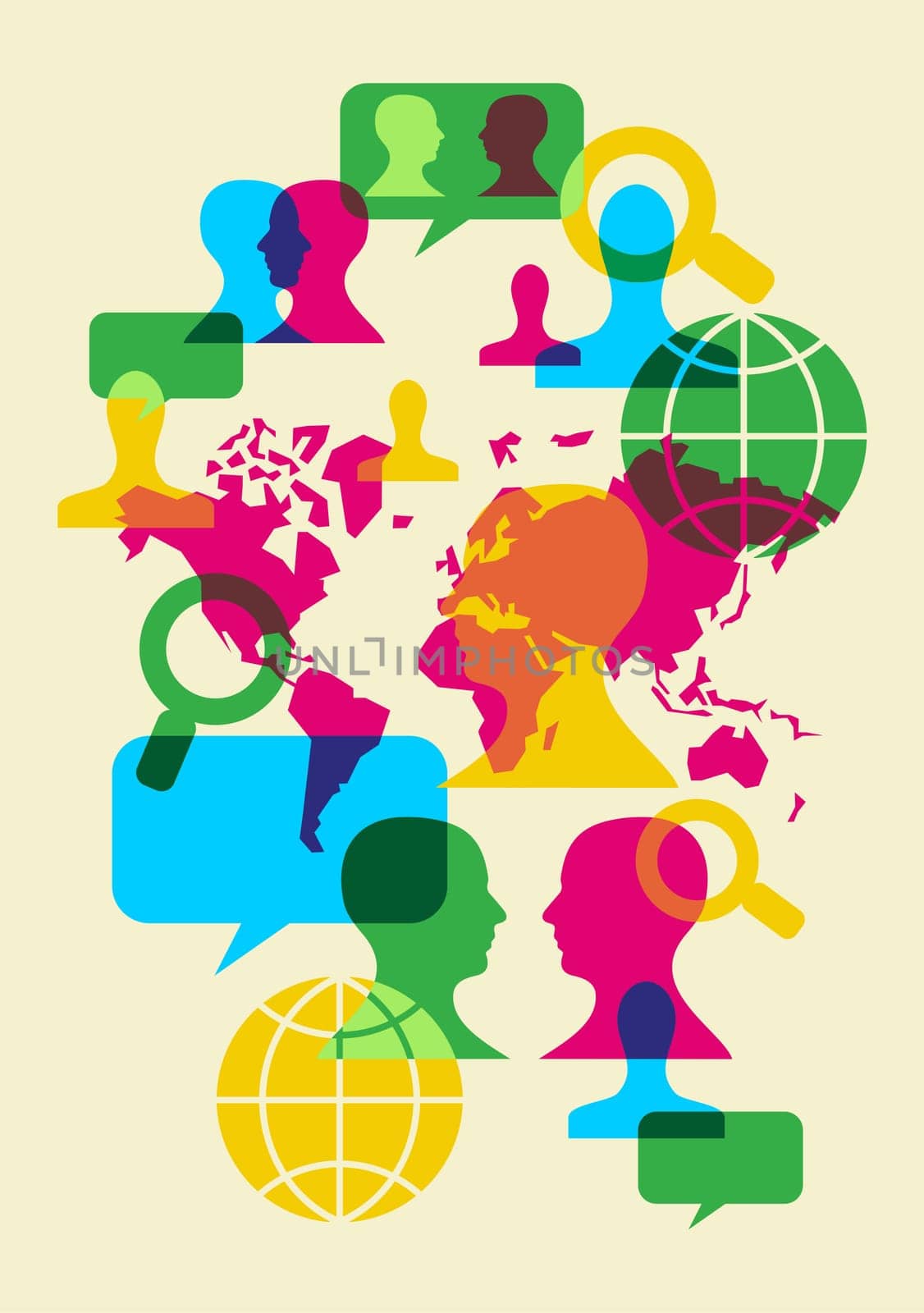 Multicolored transparency social web communication signs. Vector file available.