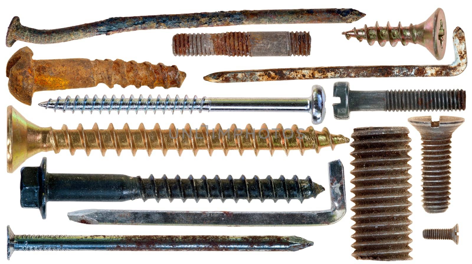 Collection - detail of the old and rusty nails hooks screws