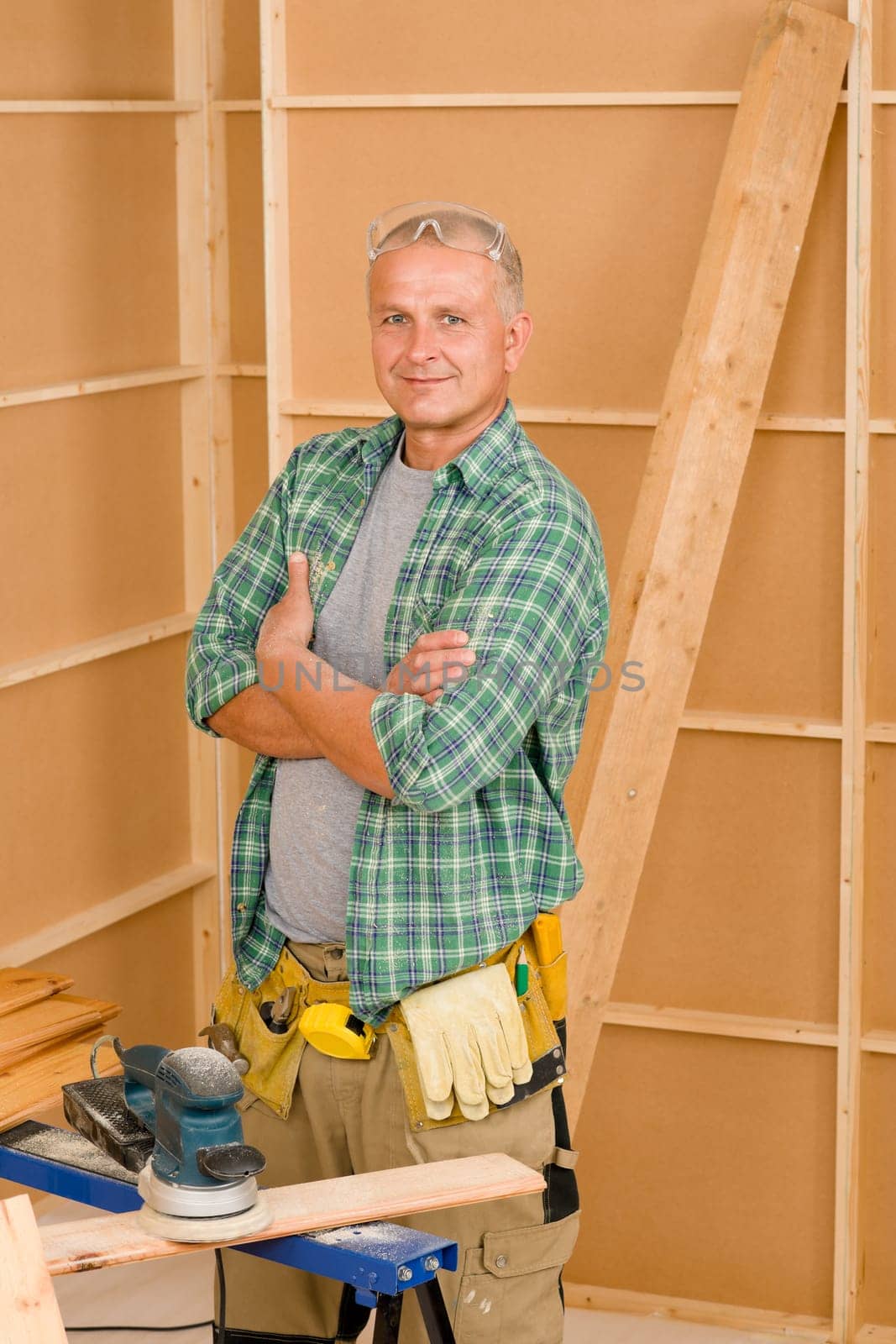 Handyman mature professional diy working on new home improvement