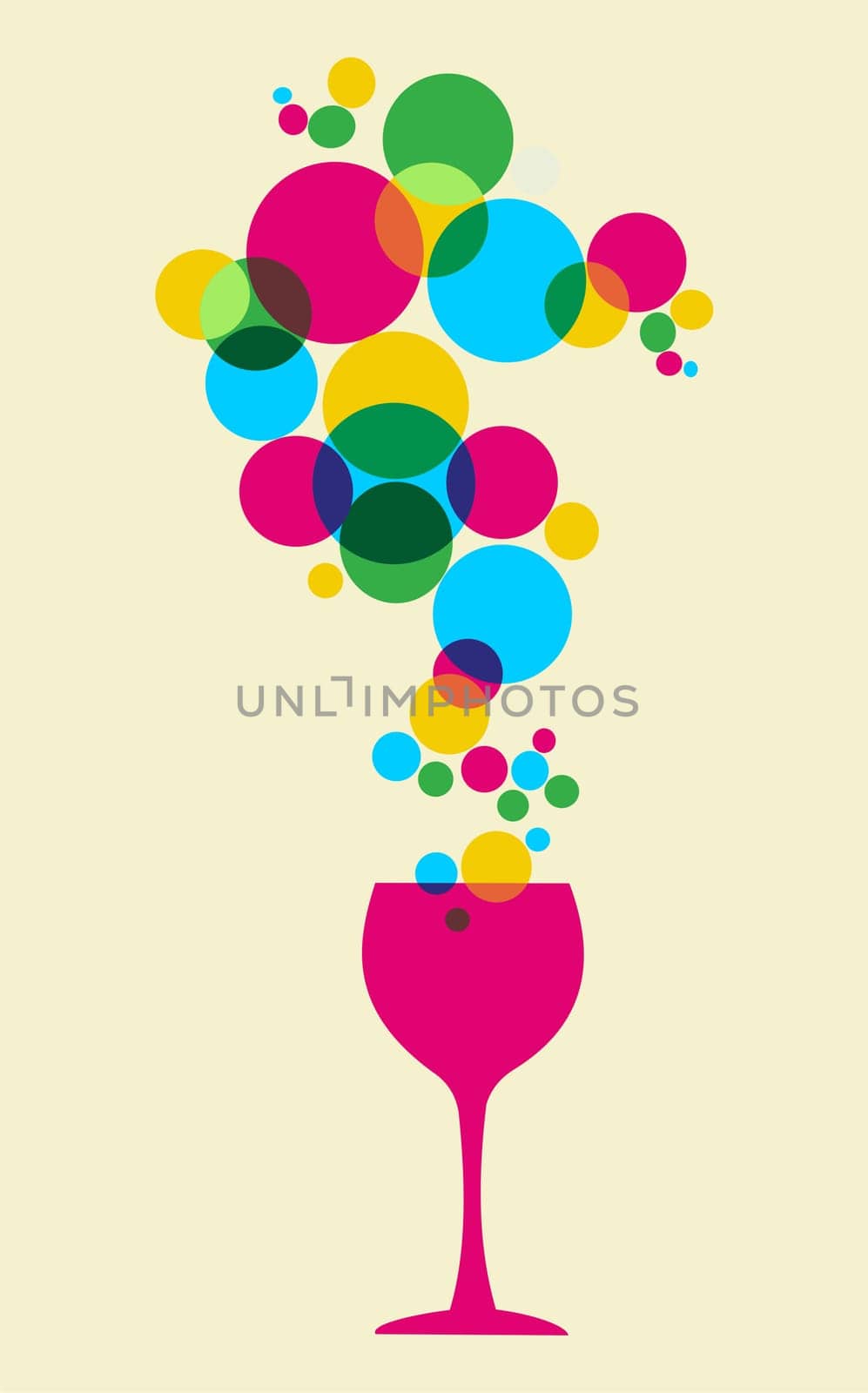 Multicolored splash bubbles and glass background. Vector available