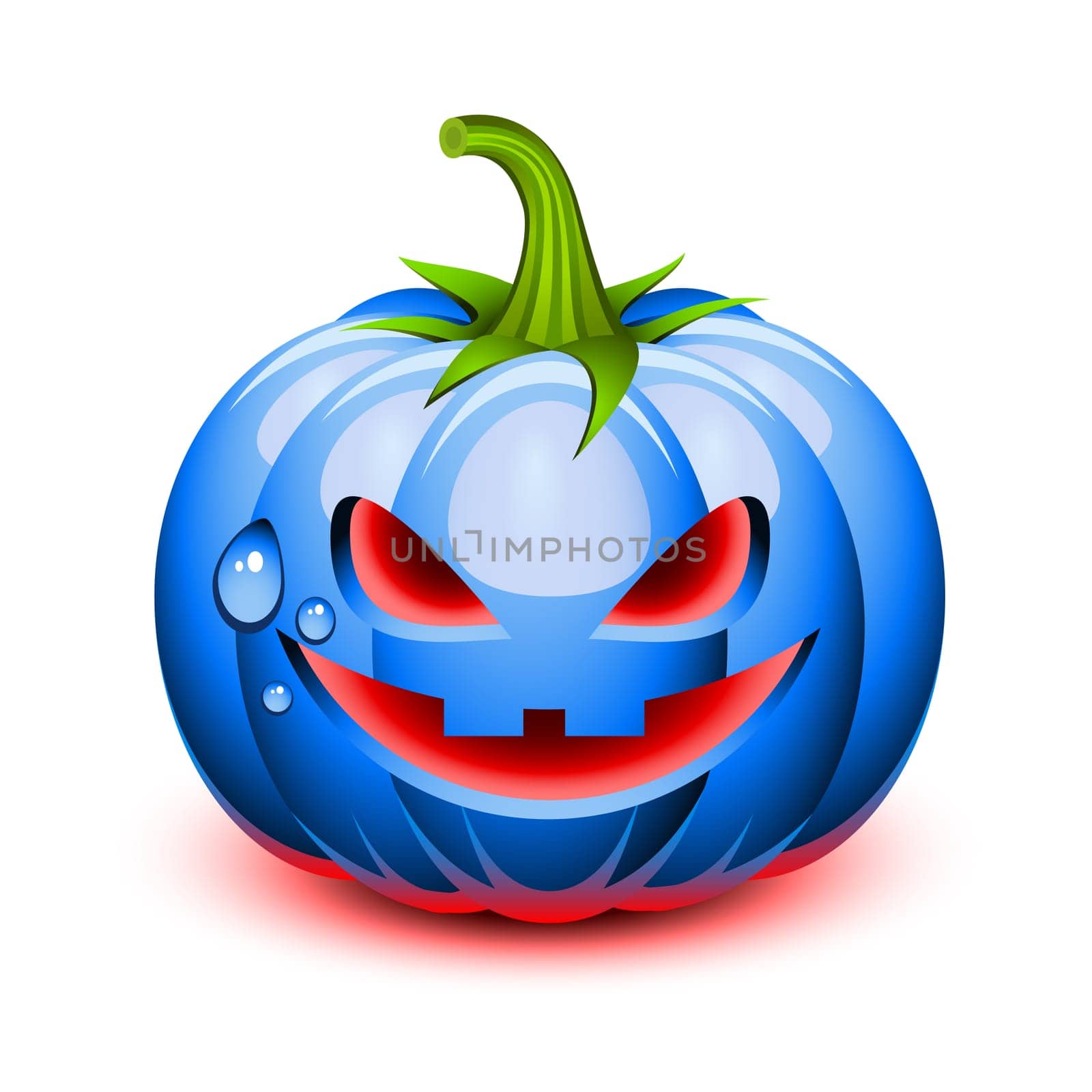 Halloween blue pumpkin face in a glossy style