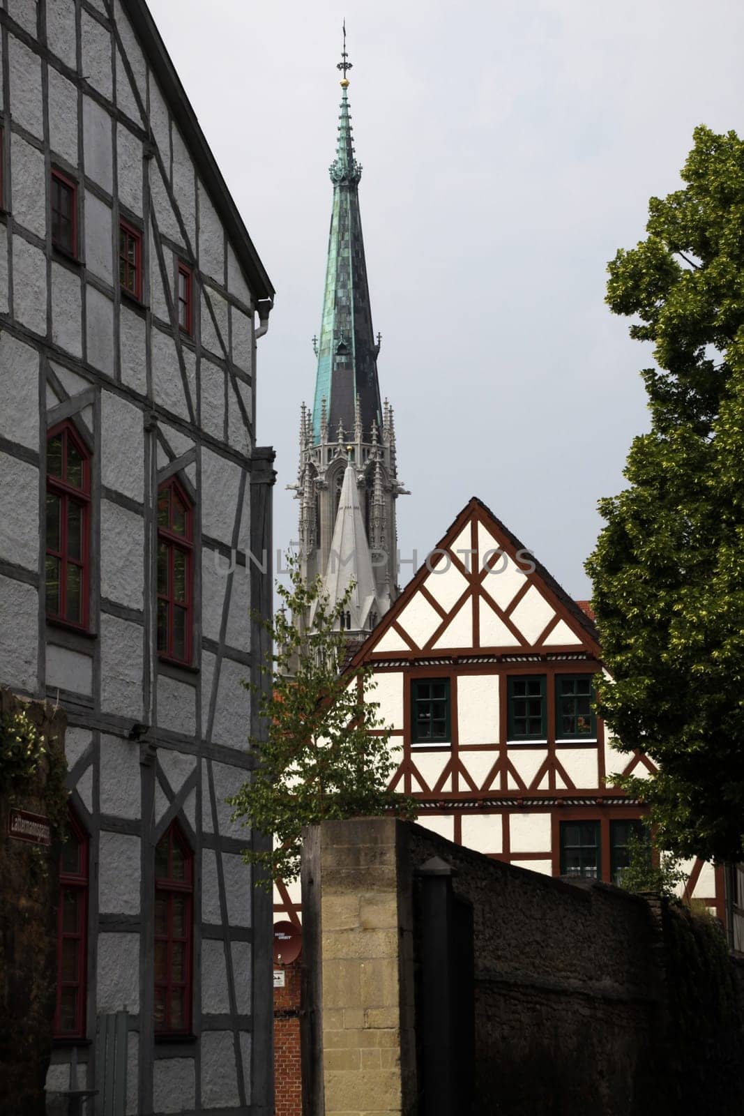 Old town Mühlhausen with tower of St. Mary's Church