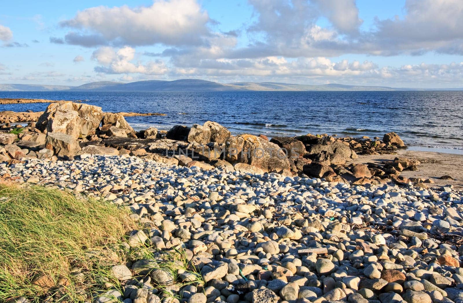 Galway Bay in Ireland with The Burren across the bay.
