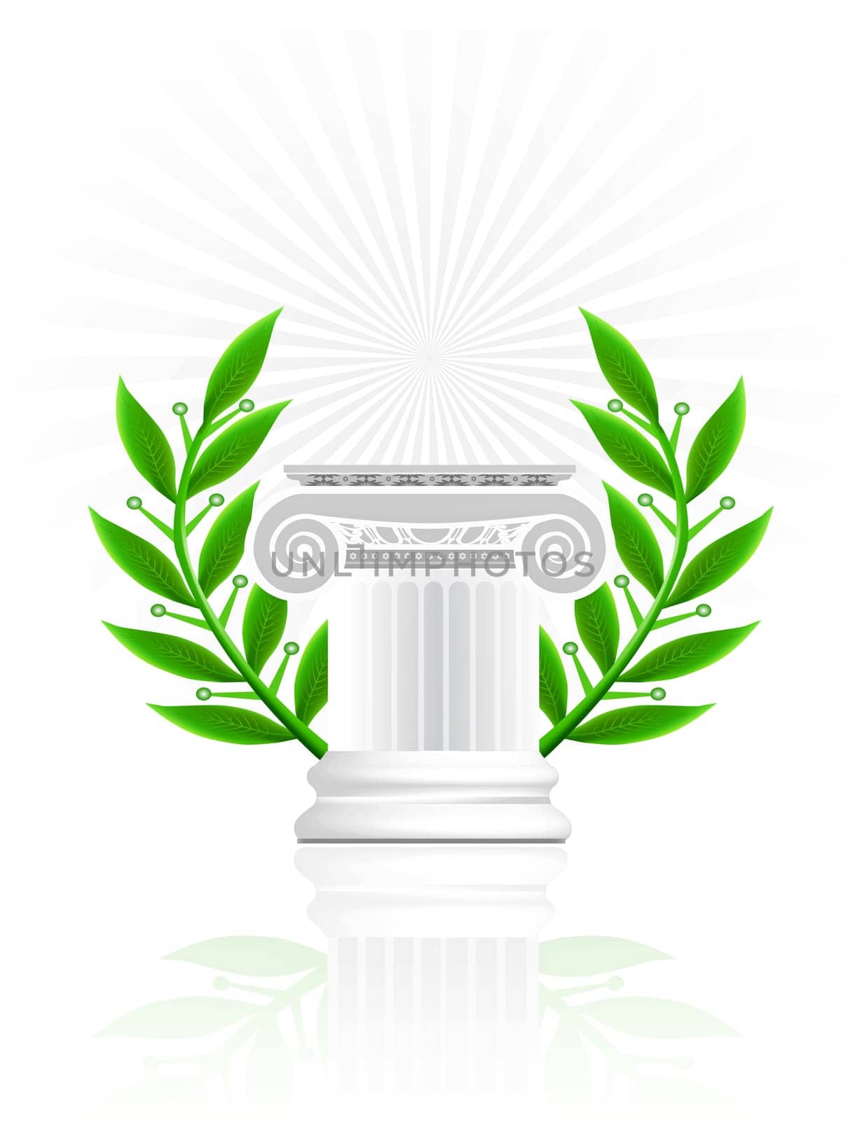 classic column with laurel wreath. Winner pedestal concept illustration