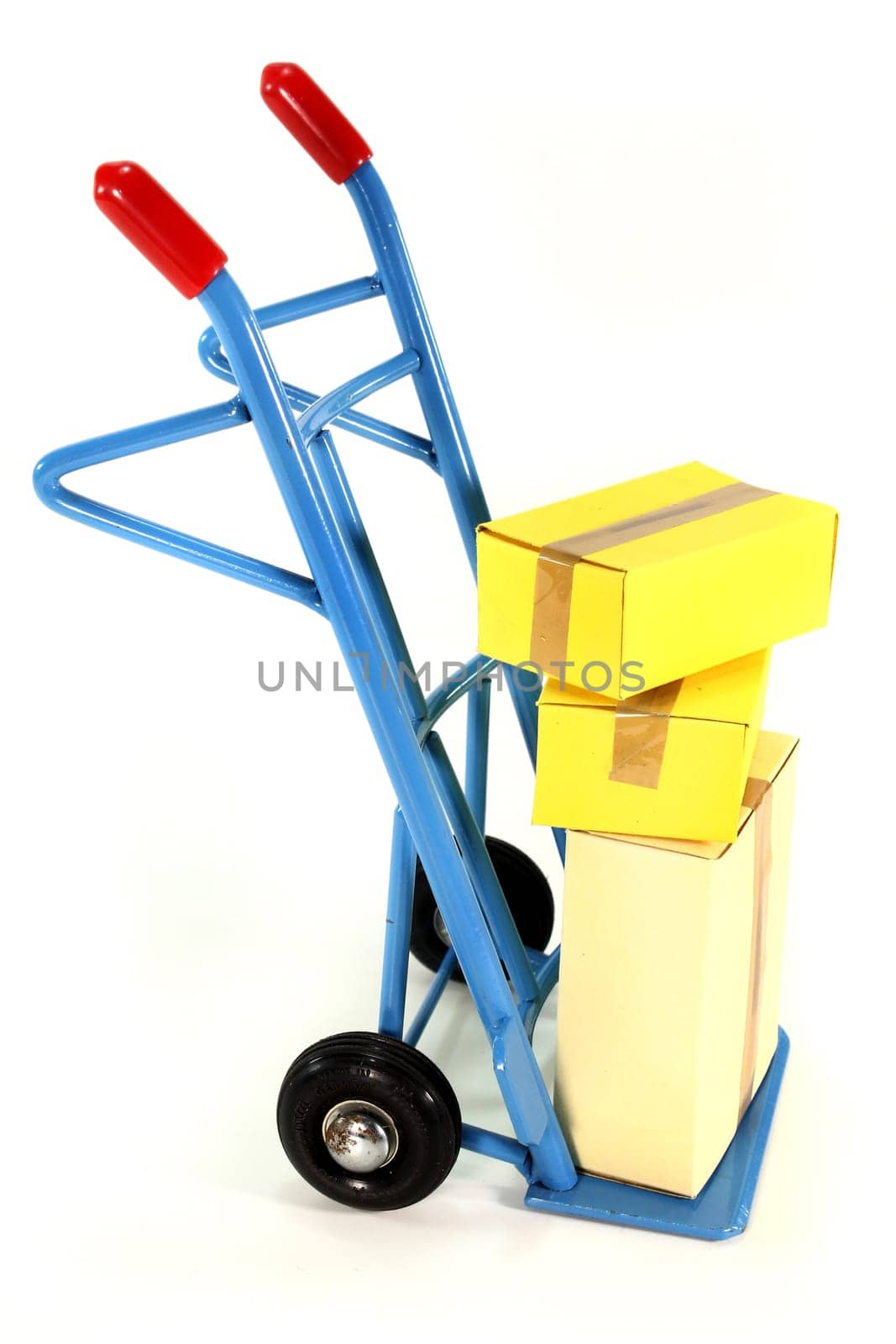 a hand truck with various packages