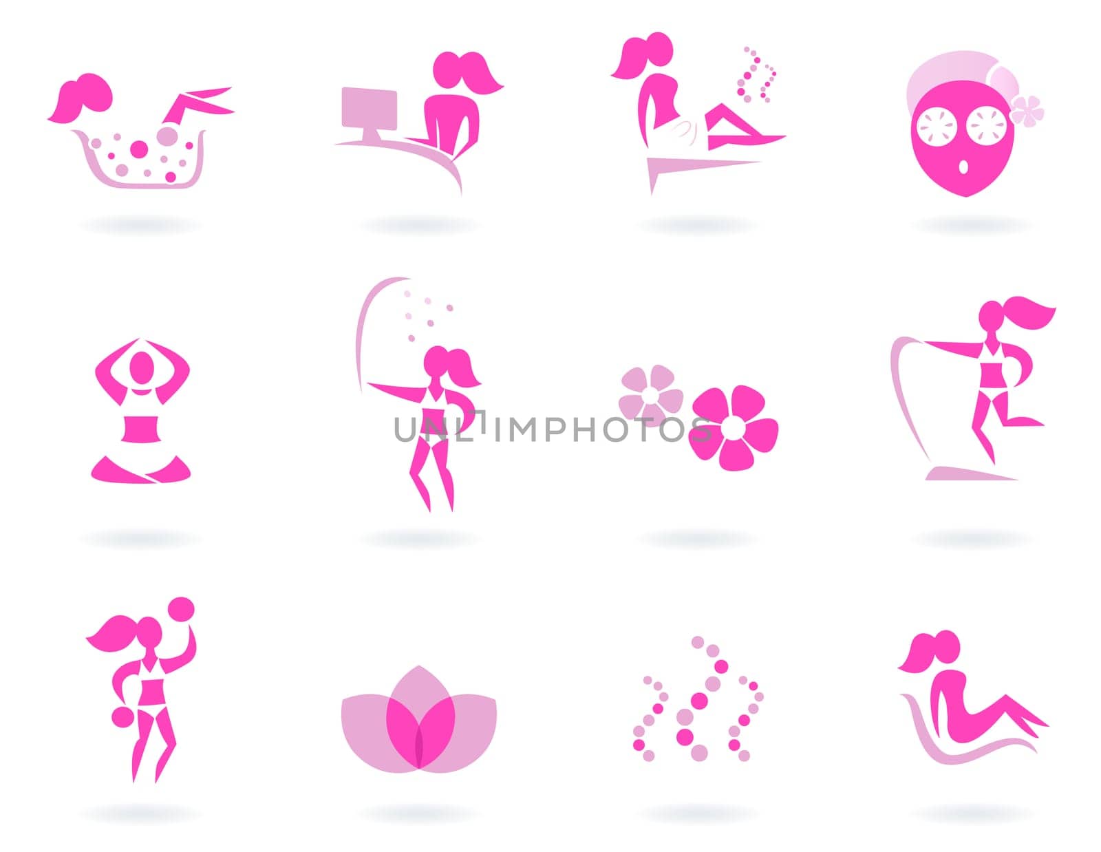 Vector collection of pink spa icons - pink and white.