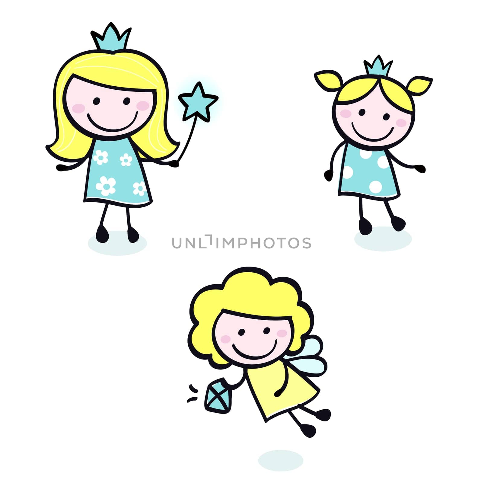 Smiling cute princess girls - vector cartoon Illustration.
