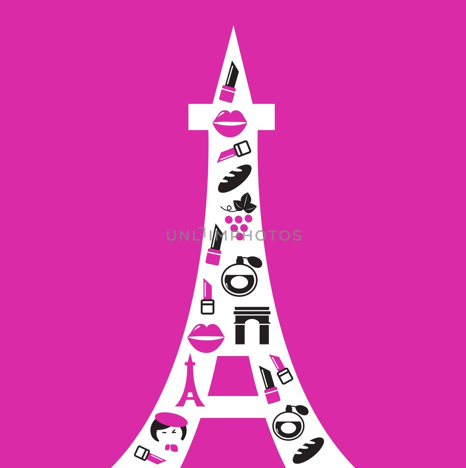 Vibrant Paris Tower in retro style. Vector Illustration.