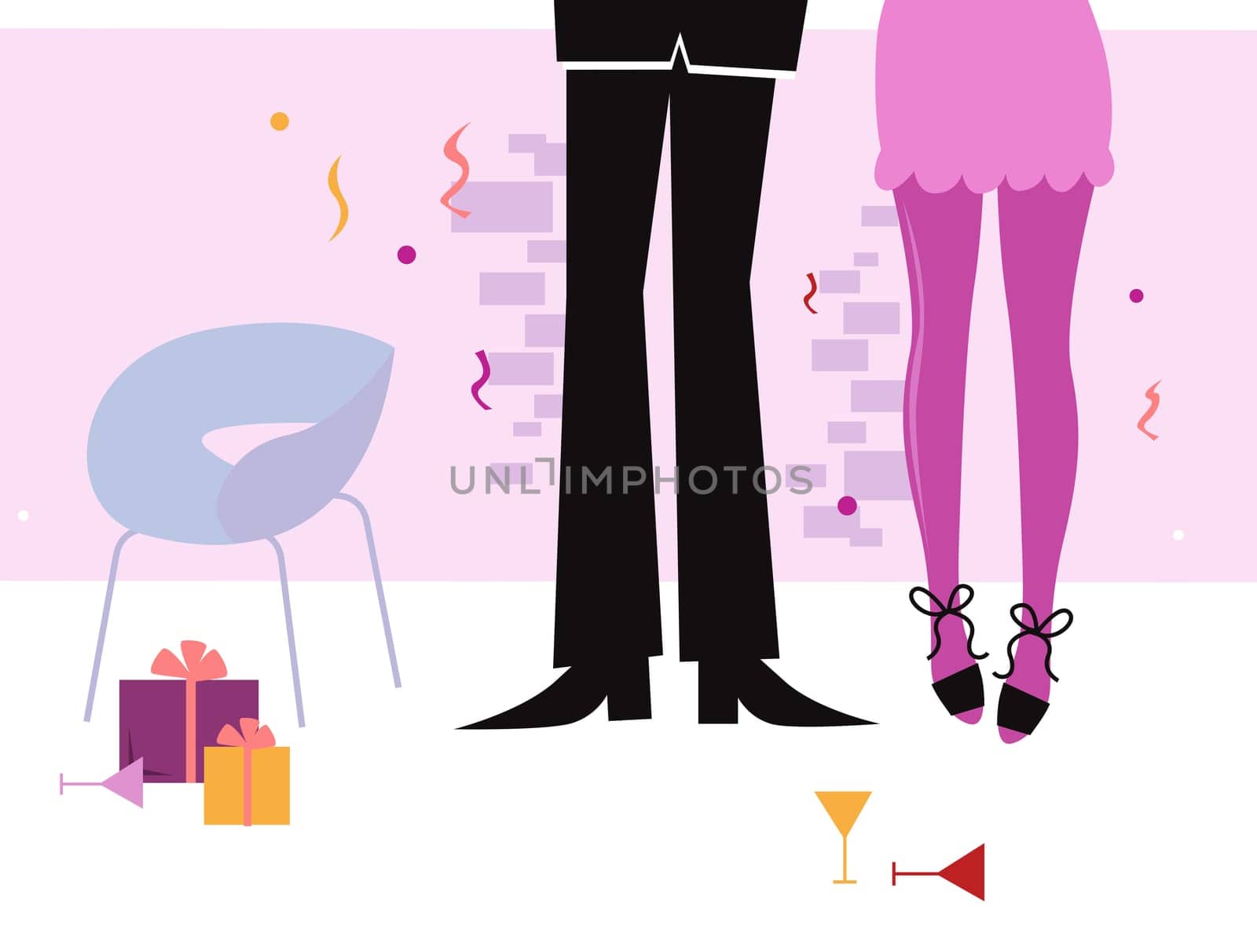 Couple have celebration and date in hot metropolitan club. Vector Illustration