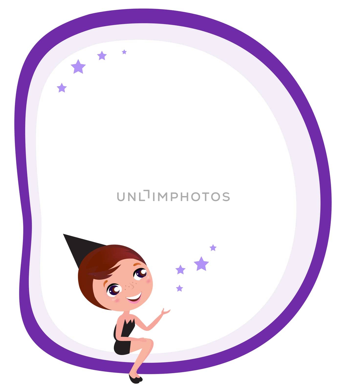 Cute Witch and Halloween blank banner. Vector cartoon Background.