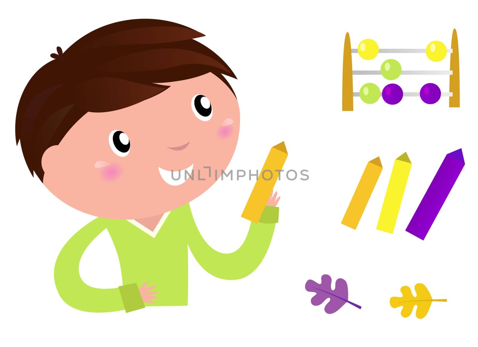 Cute Little Boy with School accessories. Vector cartoon Illustration.