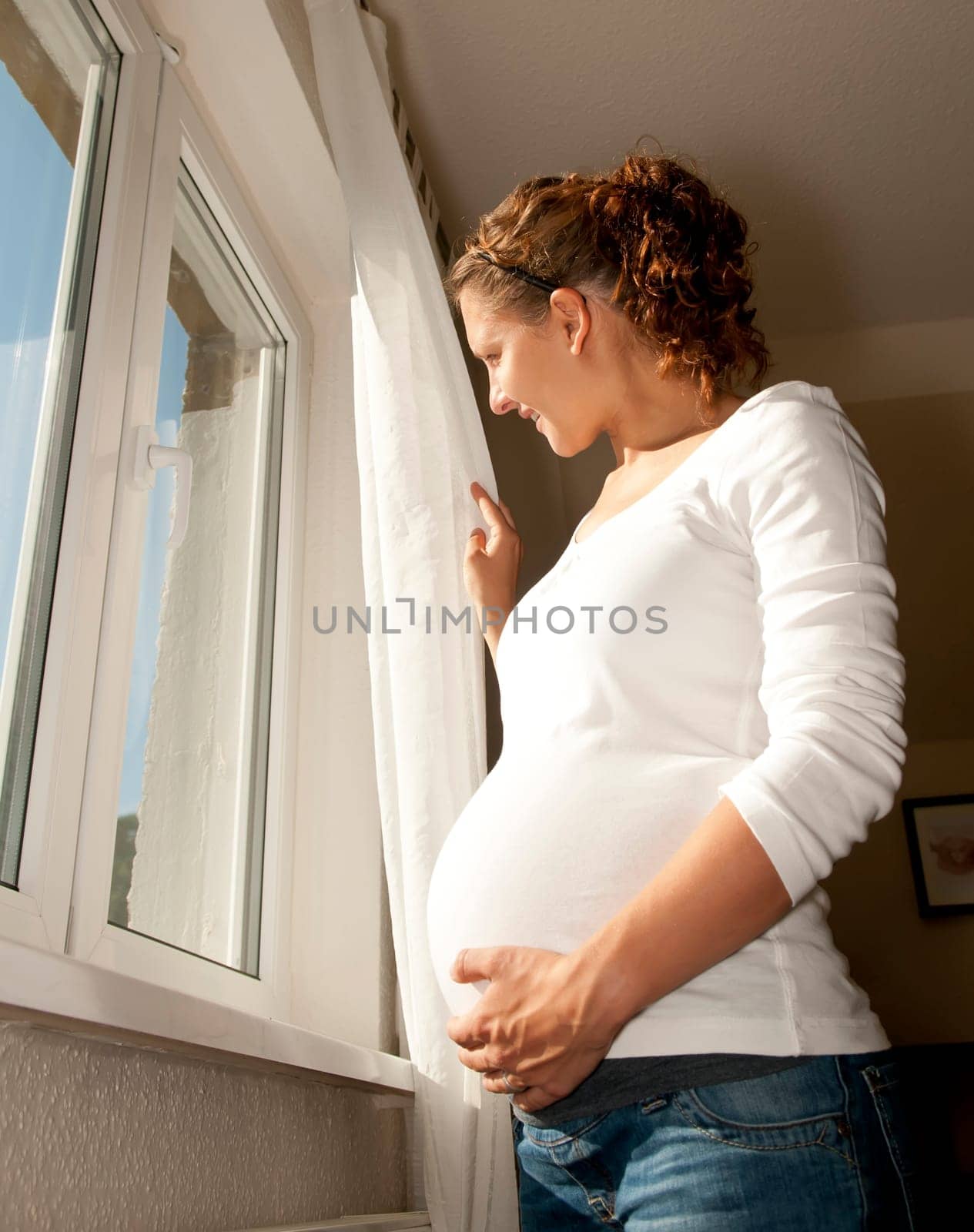 Pregnant young woman at the window