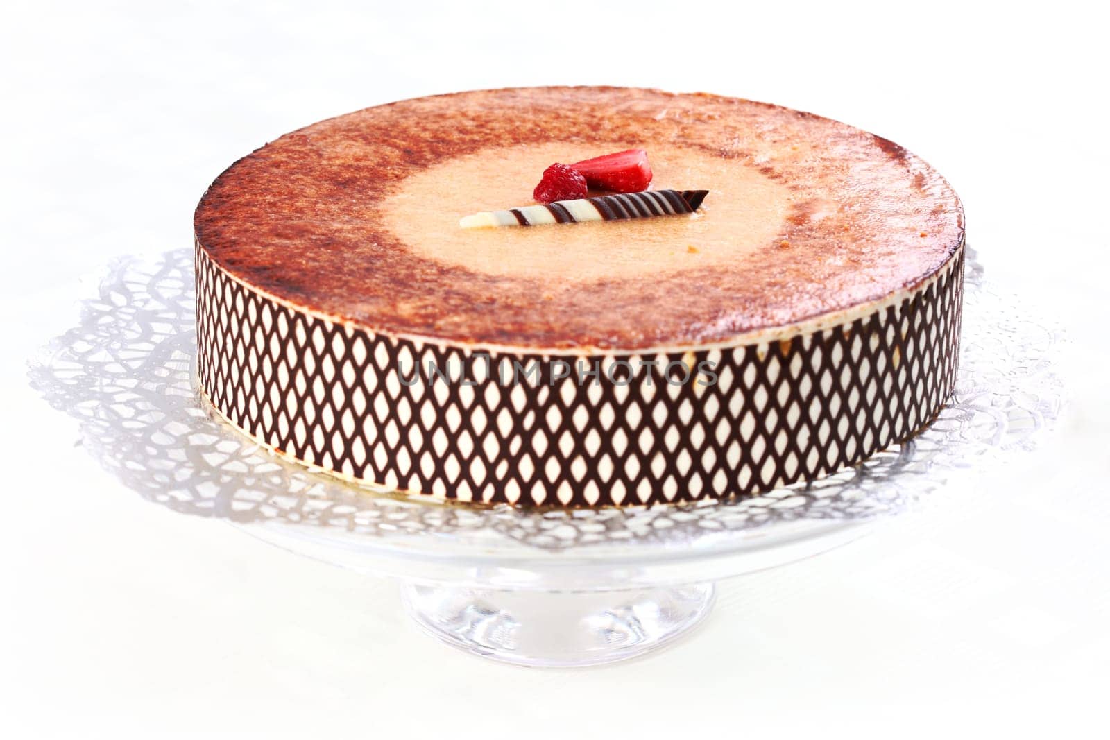 Delicious Tiramisu birthday cake with cherries
