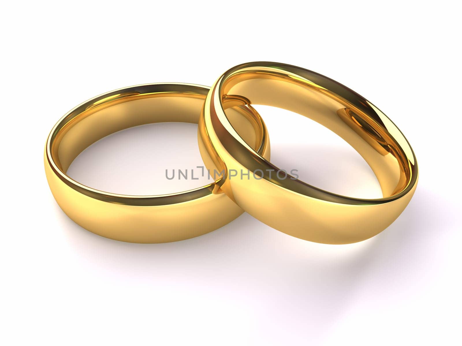 Two gold rings stacked together one on the other, 3d render