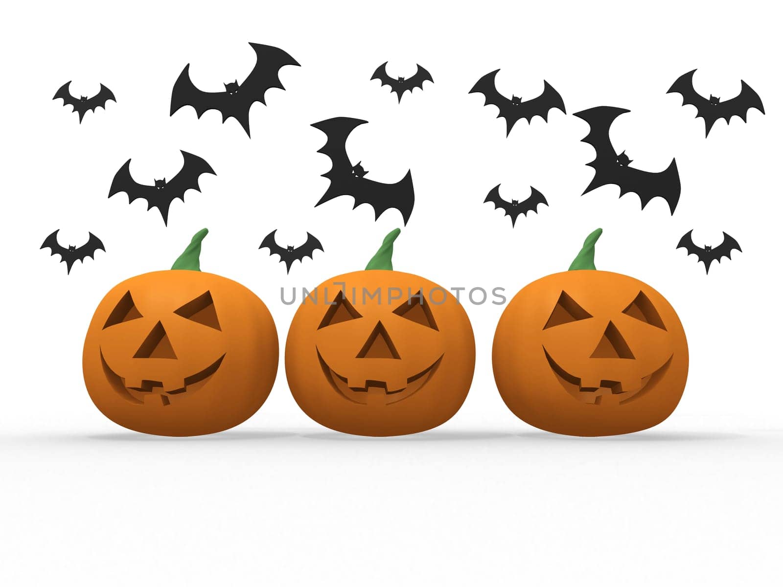 Halloween pumpkin &amp  bats on white background