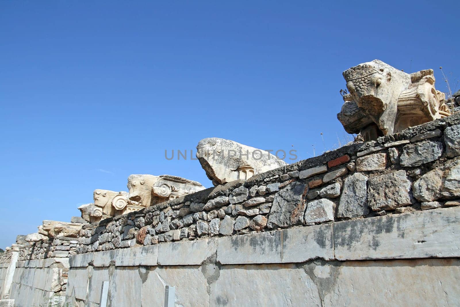 Stone figures on a wall in Ephesus