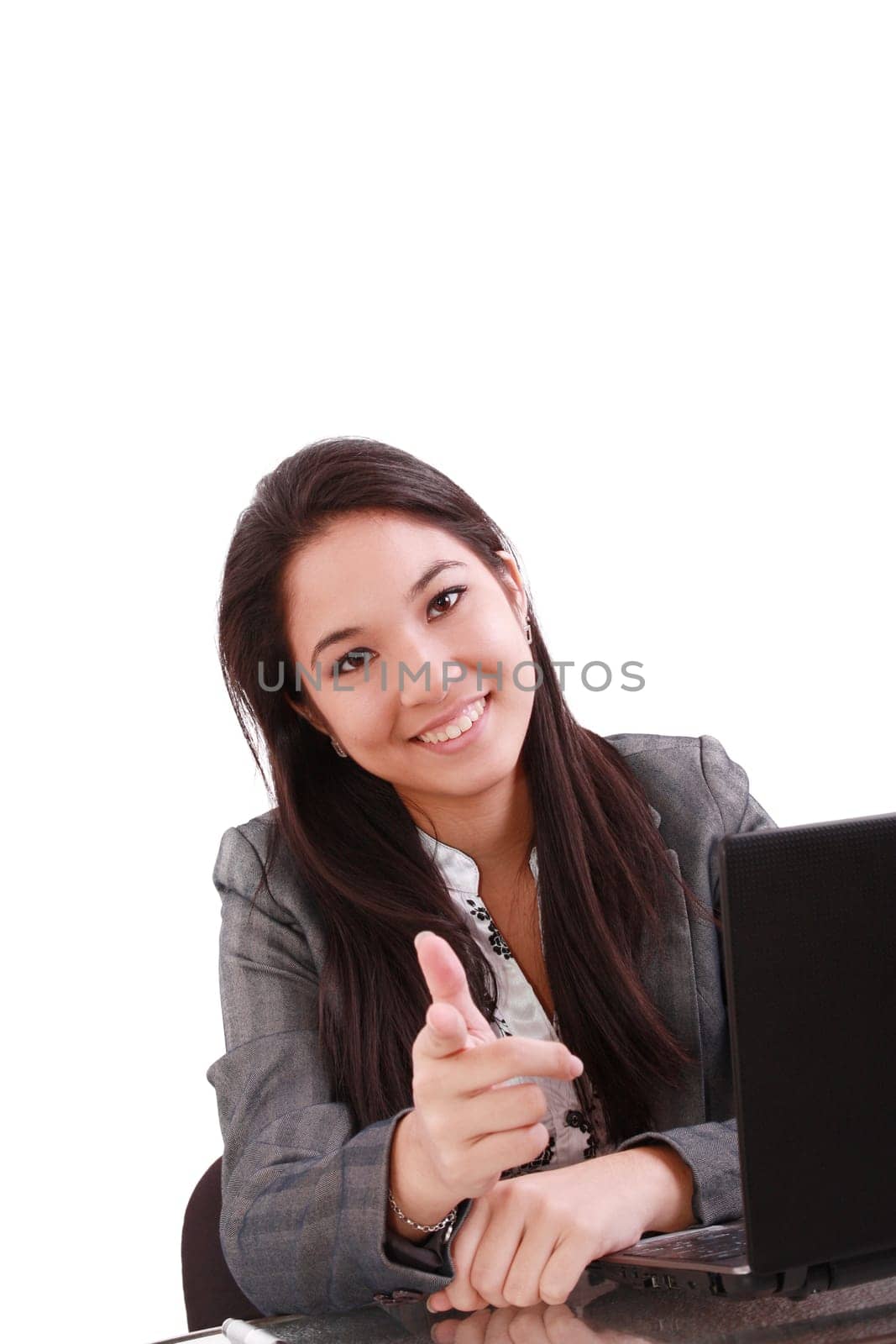 attractive business woman pointing her finger