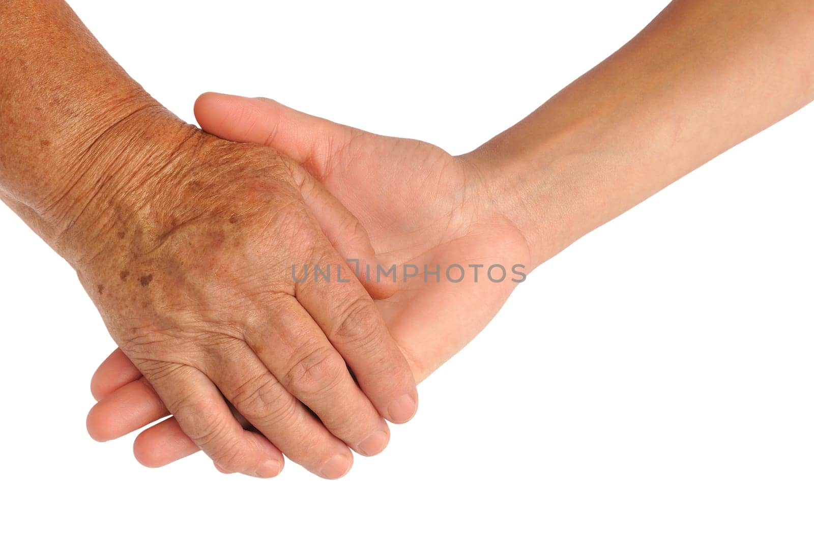 Hands of young and senior women - helping hand concept - clipping path included