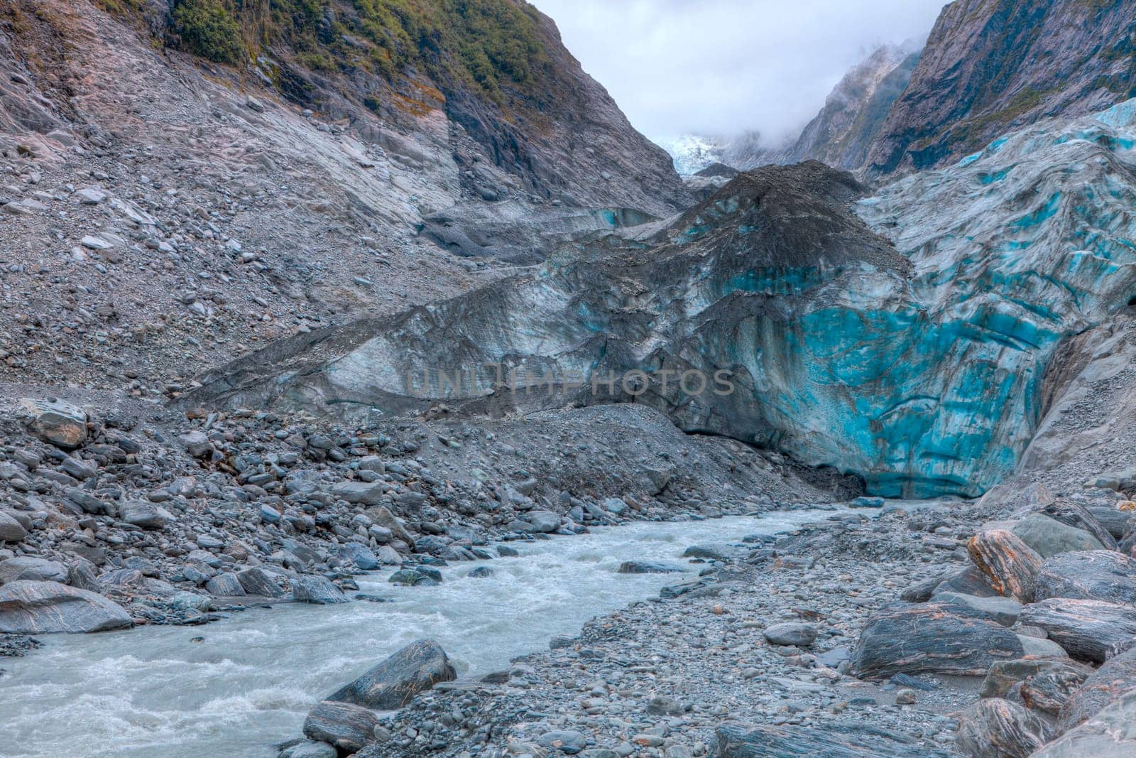 View of terminus of Franz Josef Glacier in New Zealand