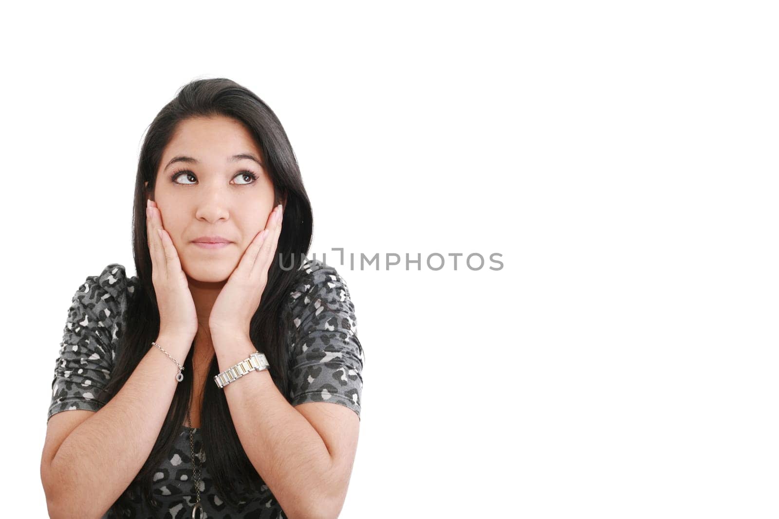 attractive brunette woman. Isolated over white background