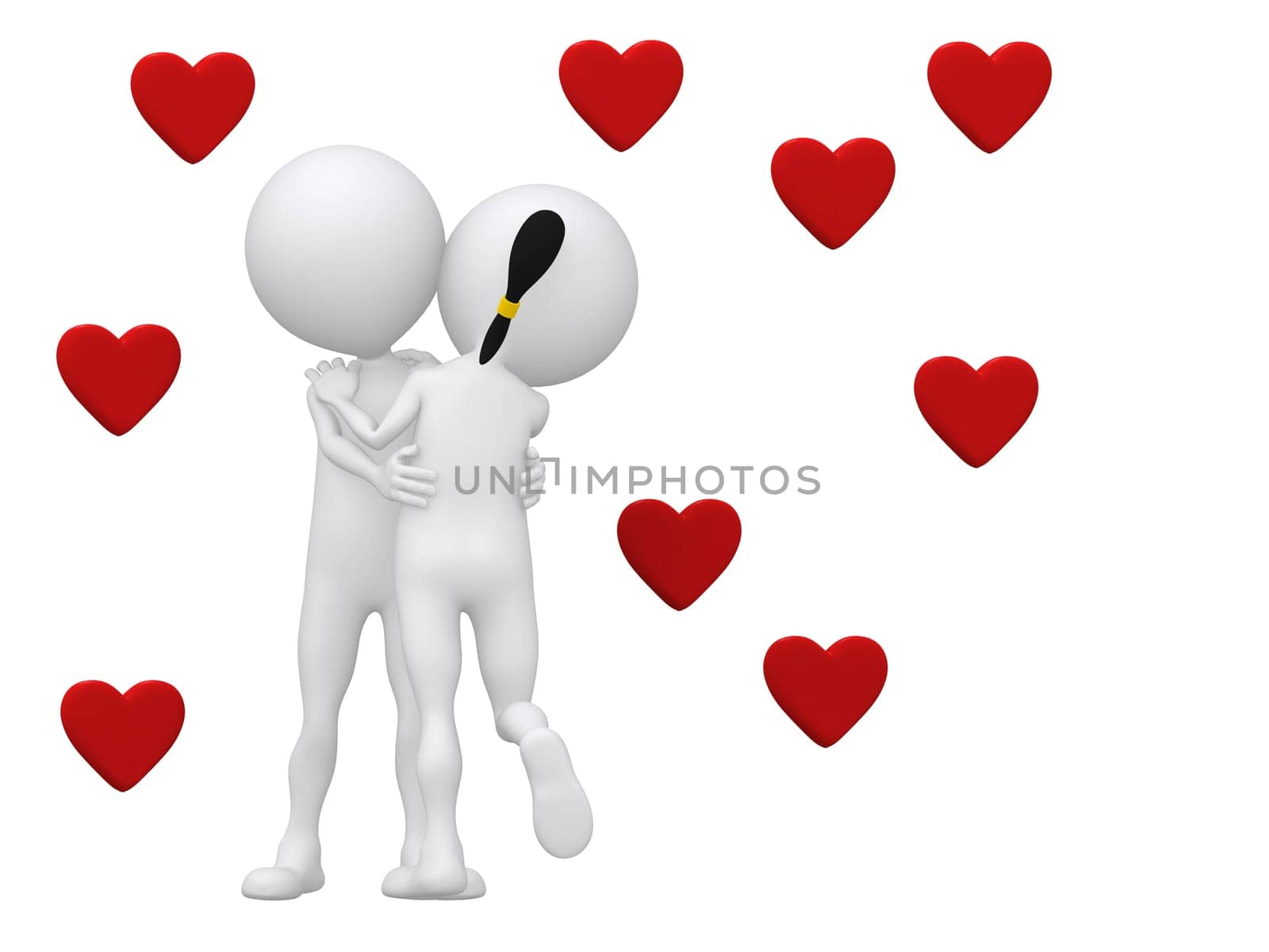 romantic image of a male and female couple with lips locked in a kiss - 3d