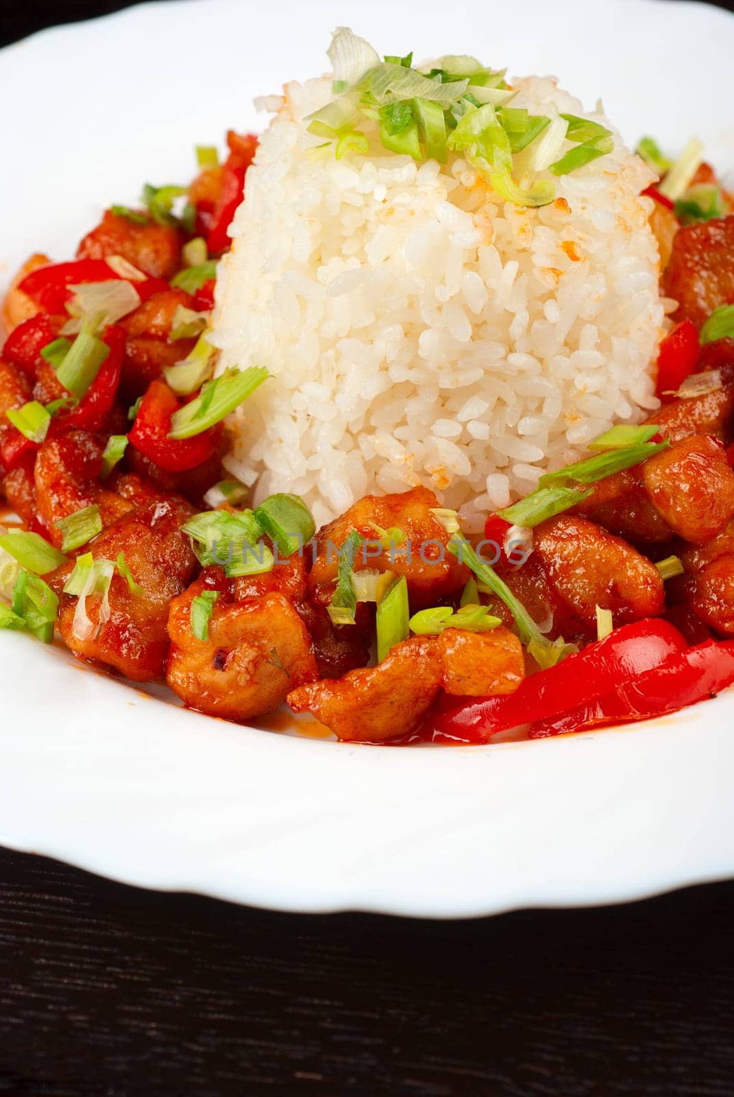 Pork meat and vegetables and pineapple with japanese rice