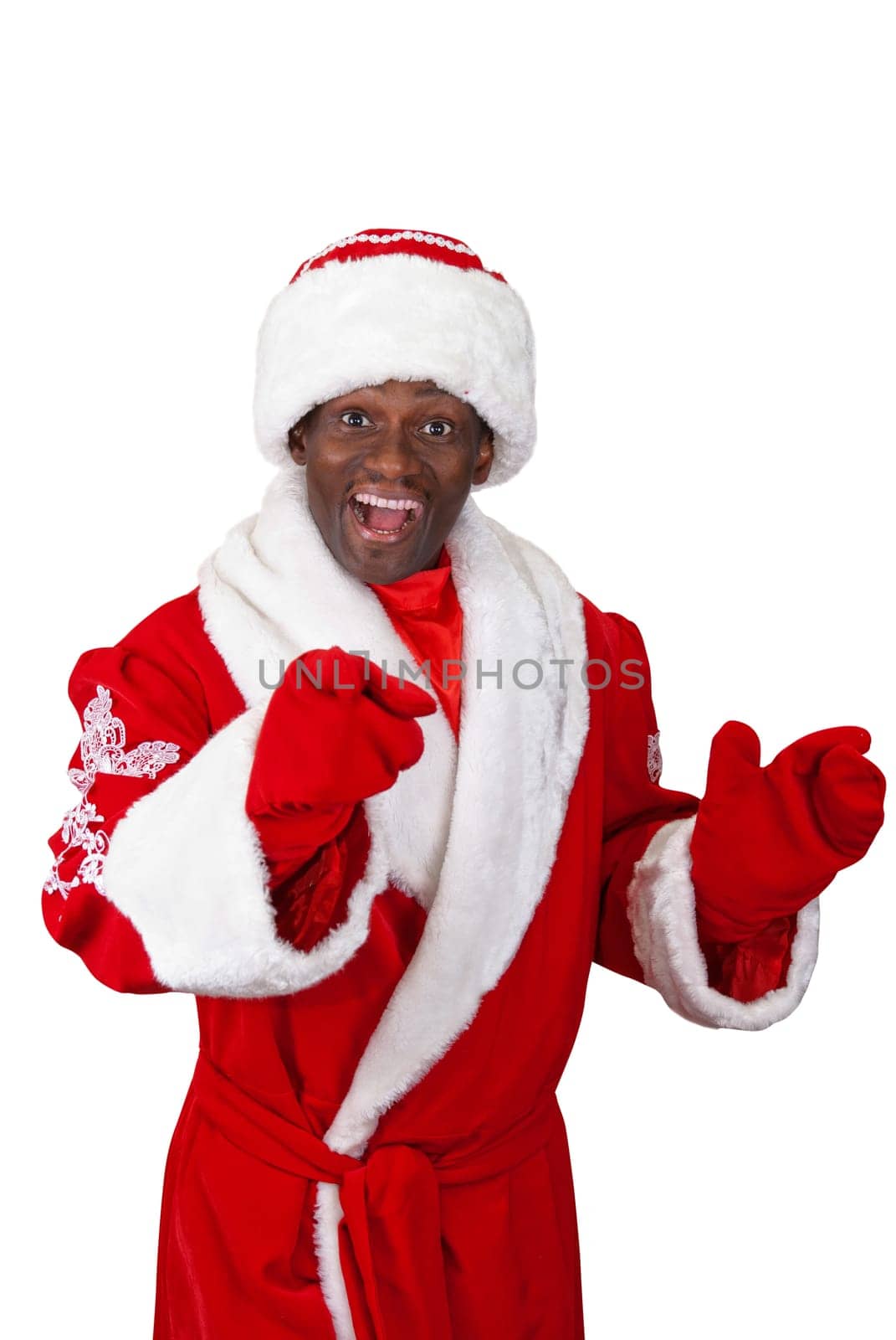 surprised black santa claus on a white background