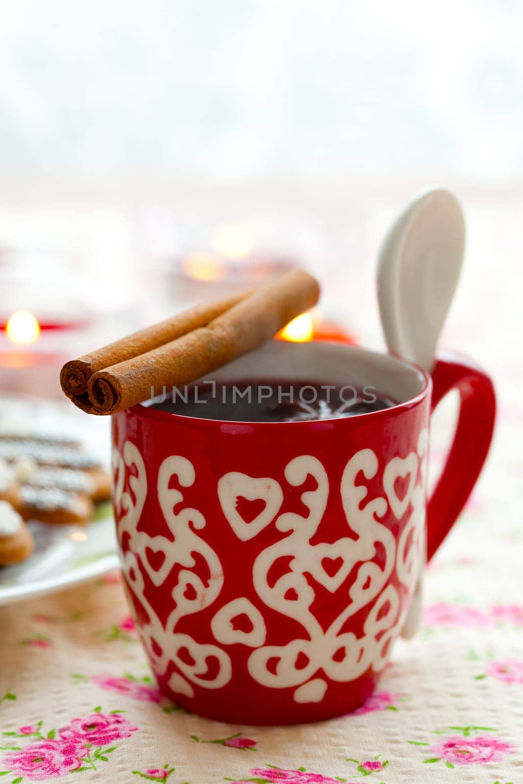 Close-up of mulled wine with spices for Christmas