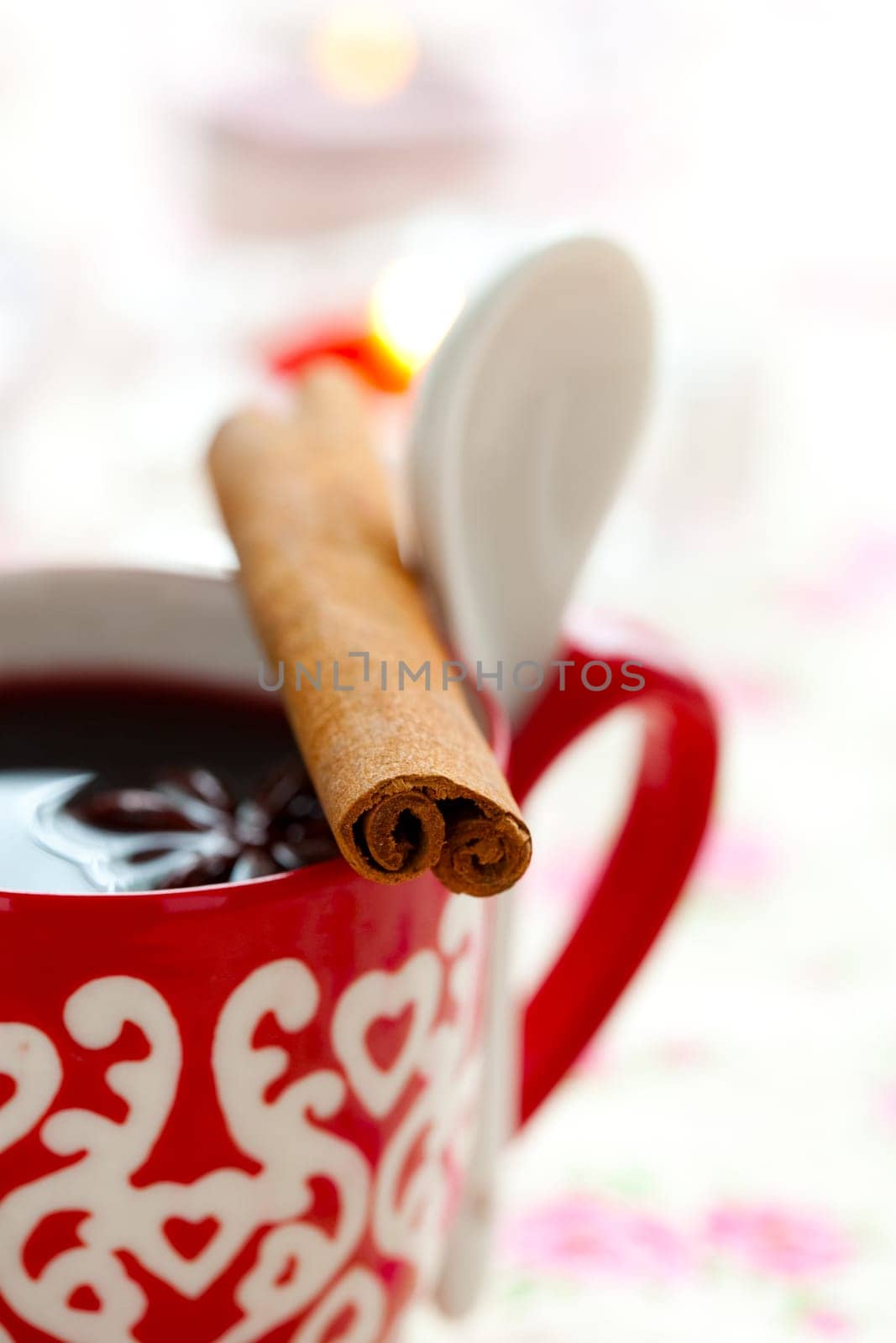 Close-up of mulled wine with spices for Christmas