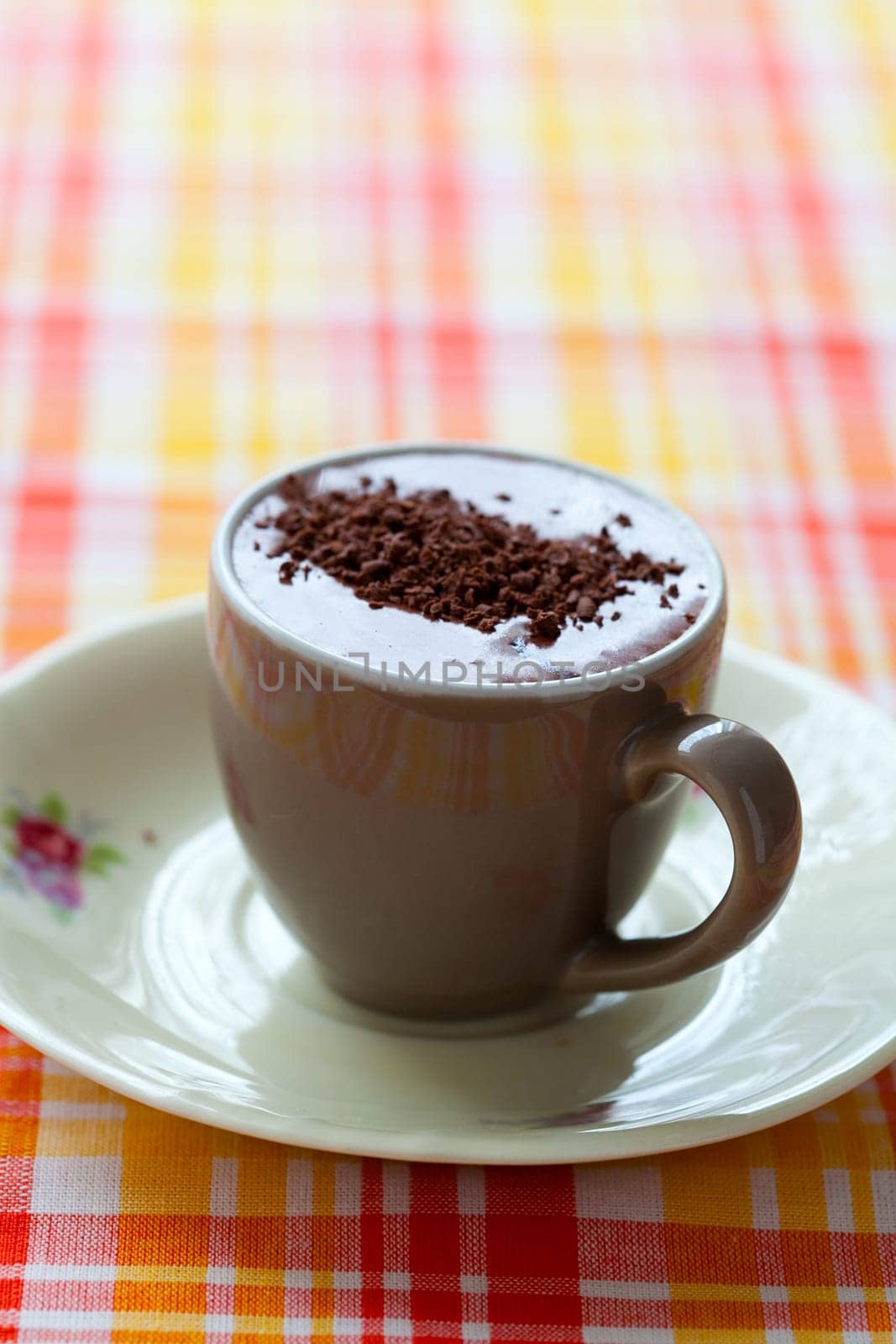 Close-up of delicious hot chocolate with chocolate sprinkles