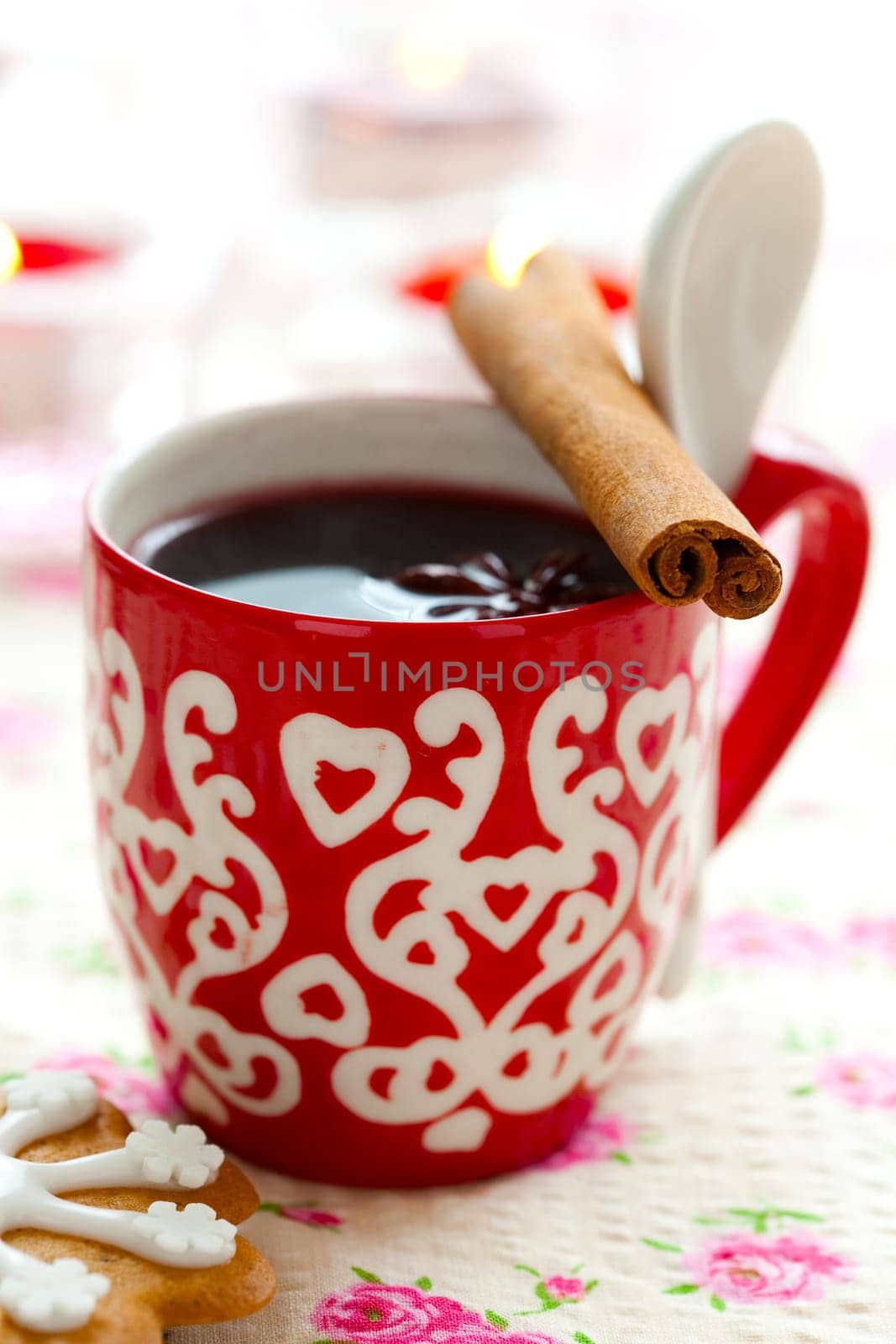 Close-up of mulled wine with spices for Christmas