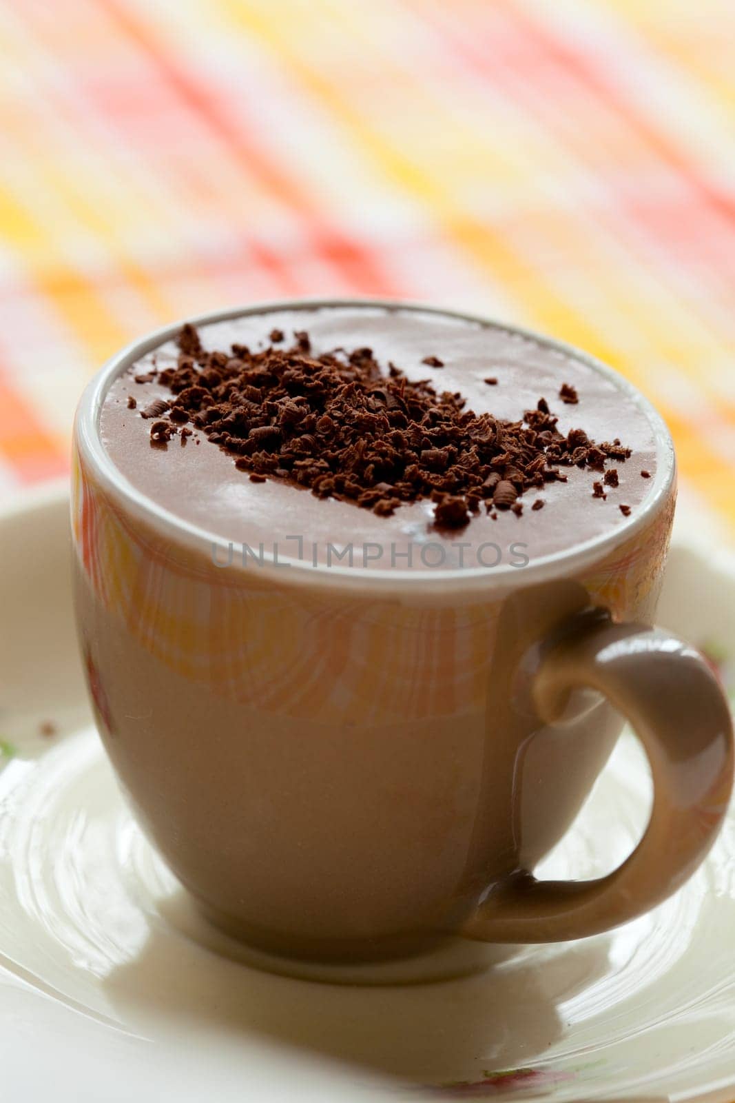 Close-up of delicious hot chocolate with chocolate sprinkles