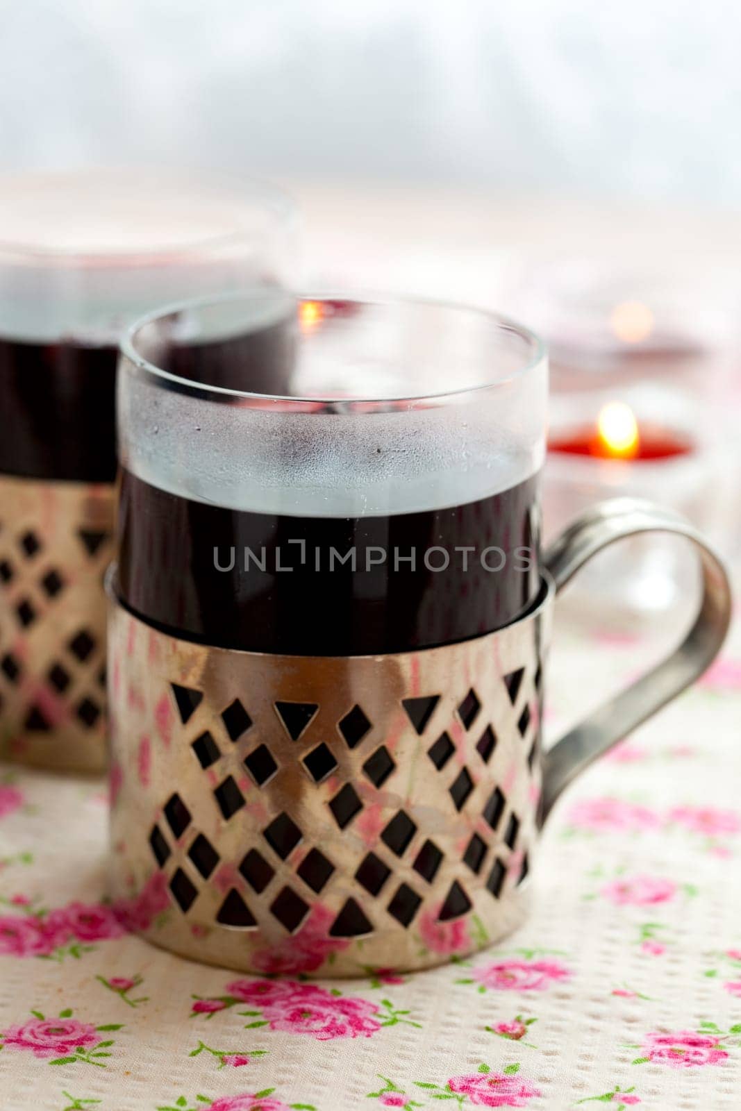Close-up of mulled wine with spices for Christmas