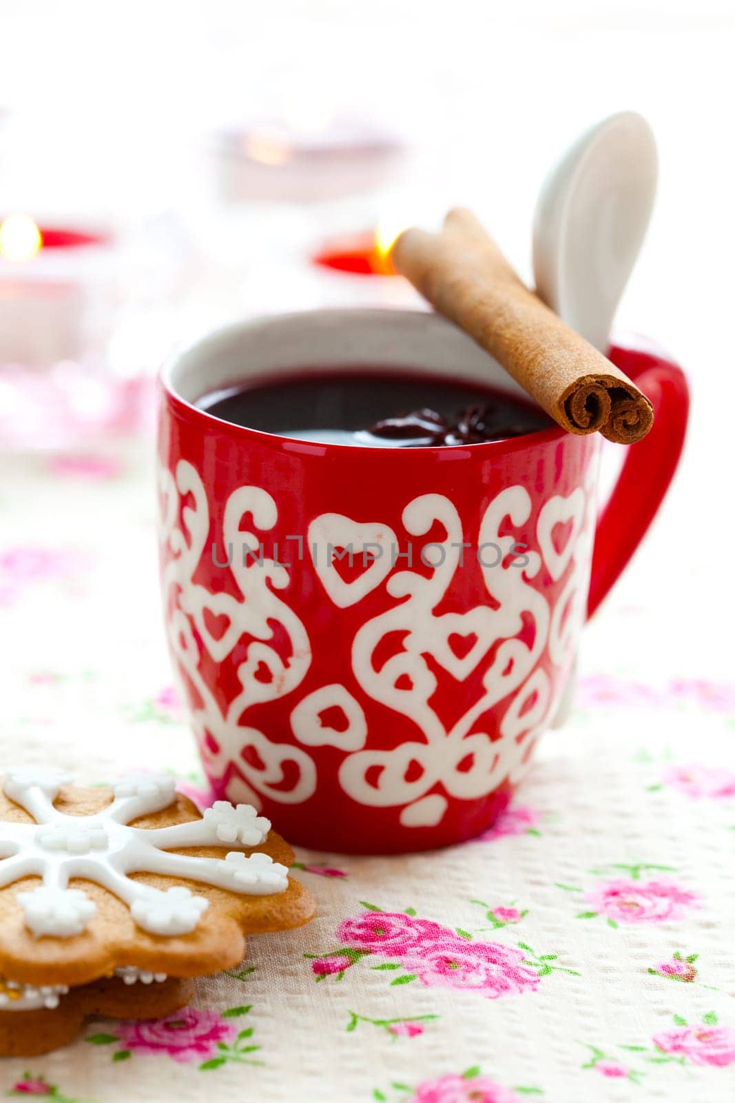 Close-up of mulled wine with spices for Christmas
