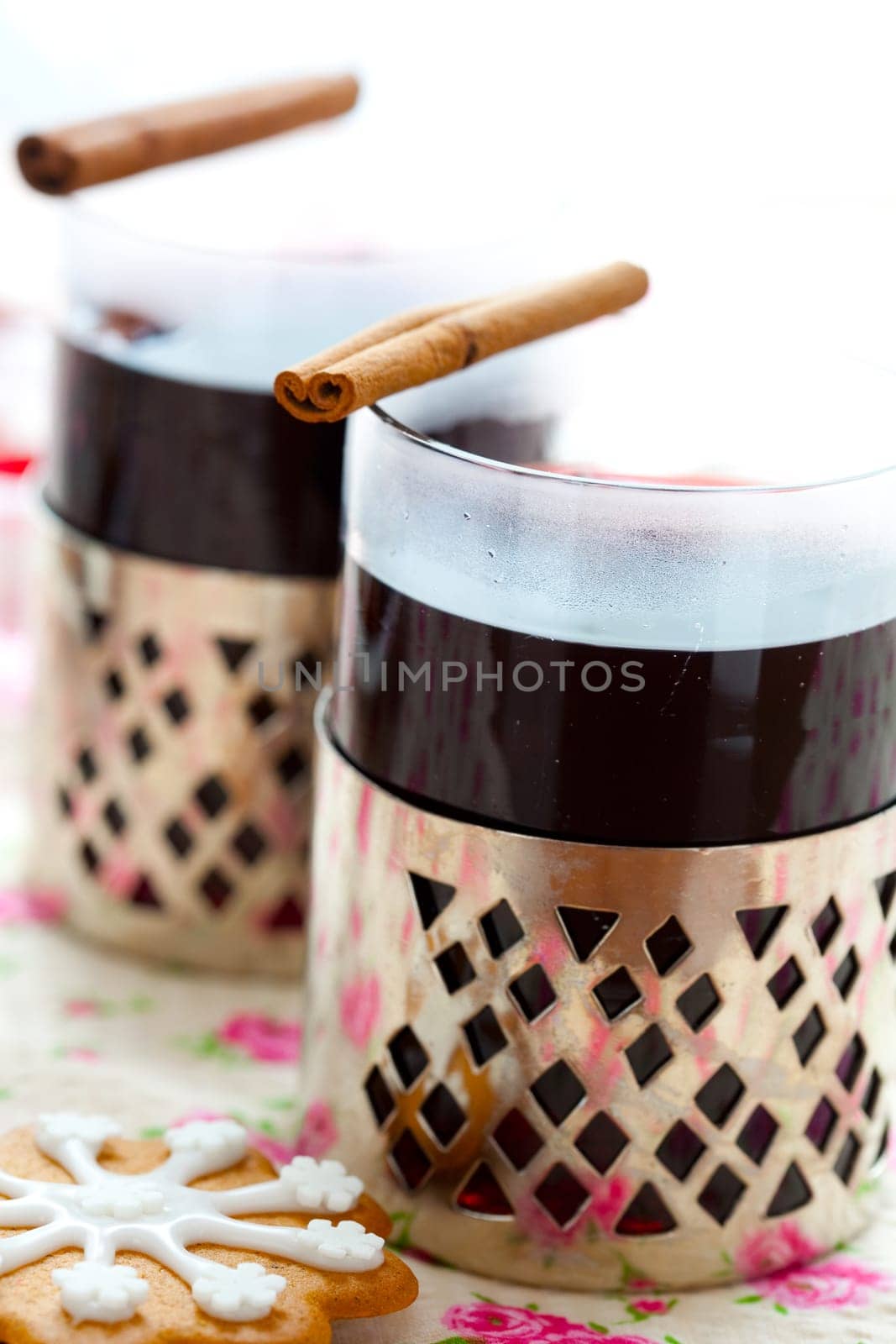 Close-up of mulled wine with spices for Christmas